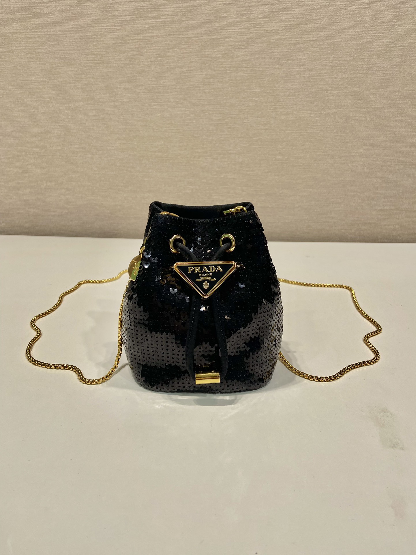 Bagsaaa Pra*a Sequined Satin Black Mini Pouch - 10*12*7cm