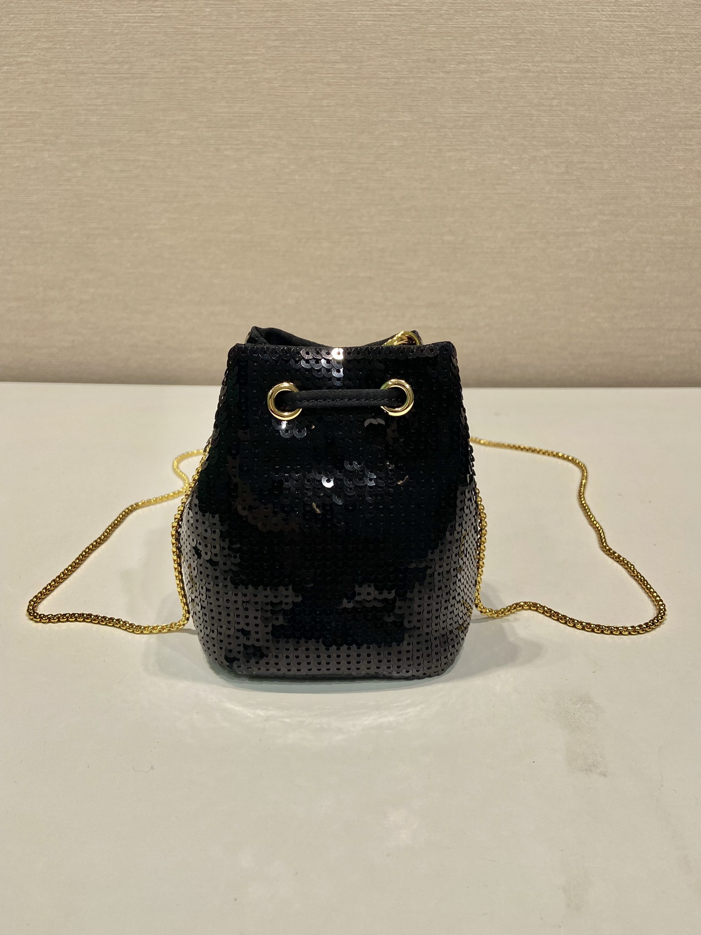 Bagsaaa Pra*a Sequined Satin Black Mini Pouch - 10*12*7cm