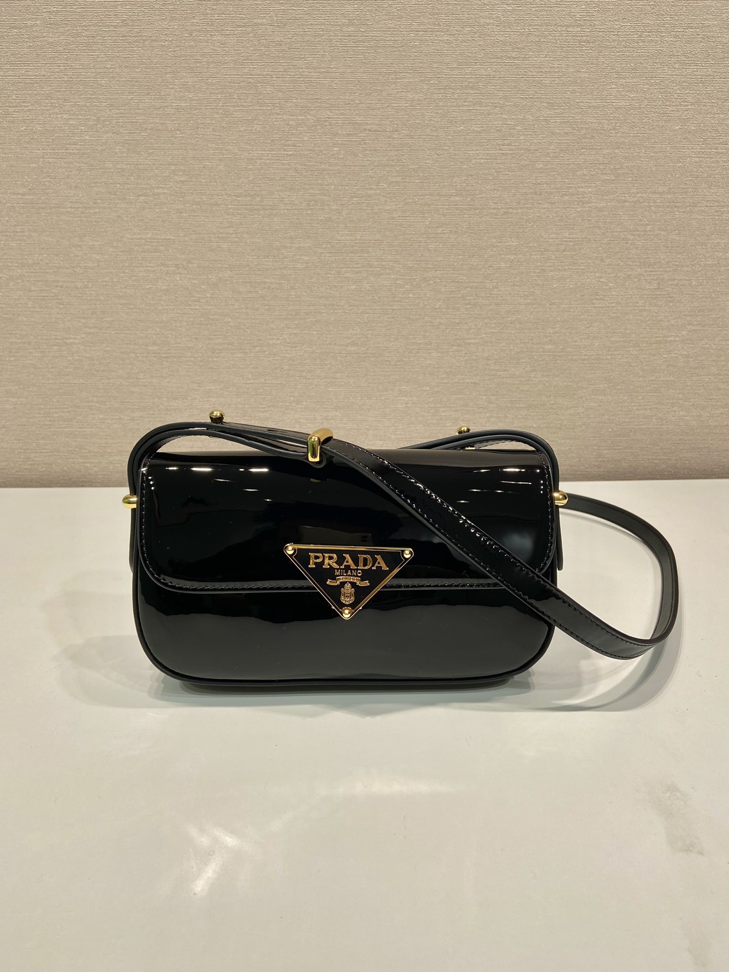 Bagsaaa Pra*a Shoulder Patent Leather Bag in black - 10.5*20.5*4cm