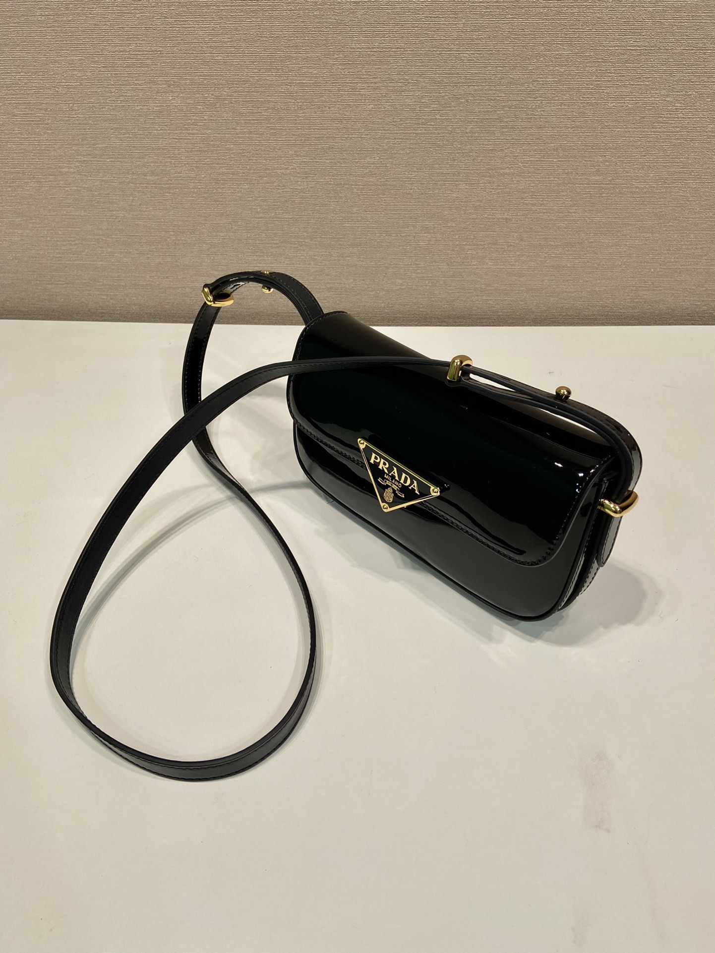 Bagsaaa Pra*a Shoulder Patent Leather Bag in black - 10.5*20.5*4cm