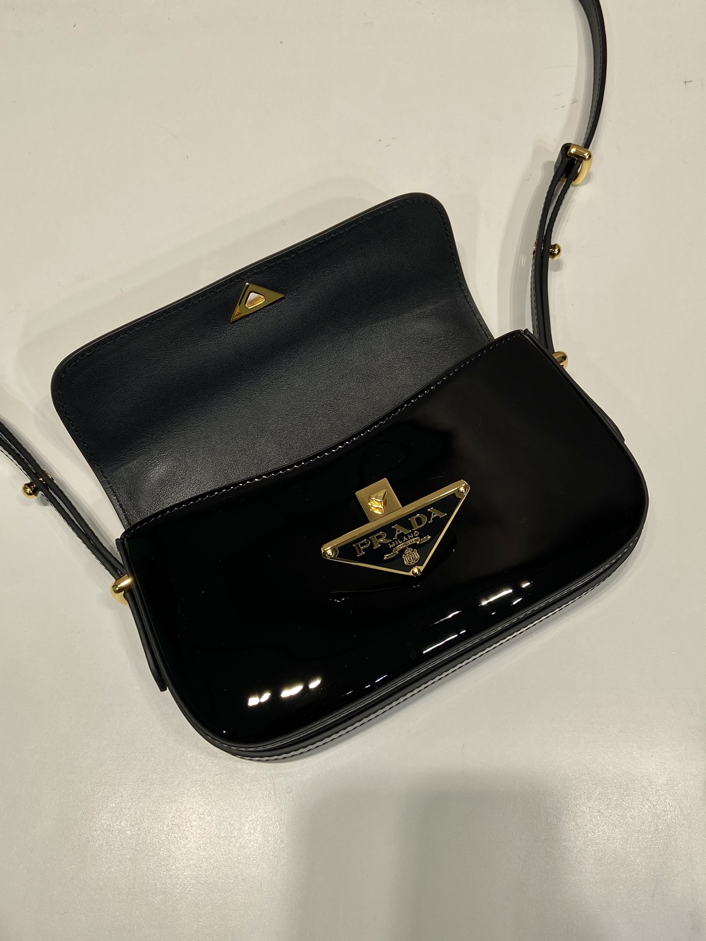 Bagsaaa Pra*a Shoulder Patent Leather Bag in black - 10.5*20.5*4cm