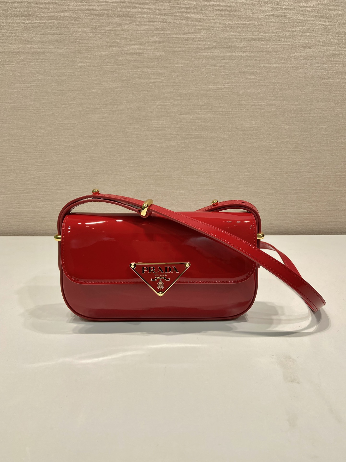 Bagsaaa Pra*a Shoulder Patent Leather Bag in Cherry Red - 10.5*20.5*4cm