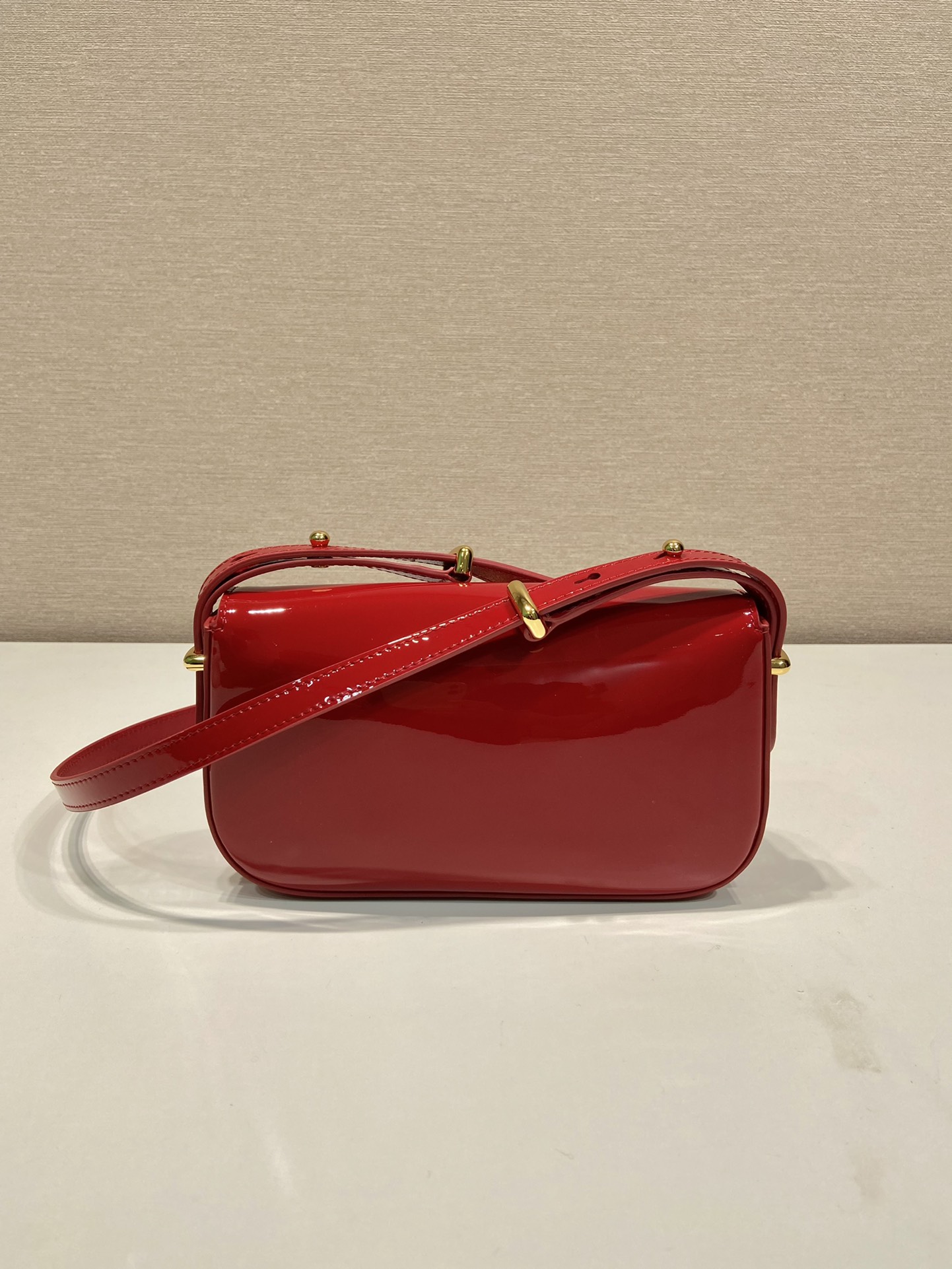 Bagsaaa Pra*a Shoulder Patent Leather Bag in Cherry Red - 10.5*20.5*4cm