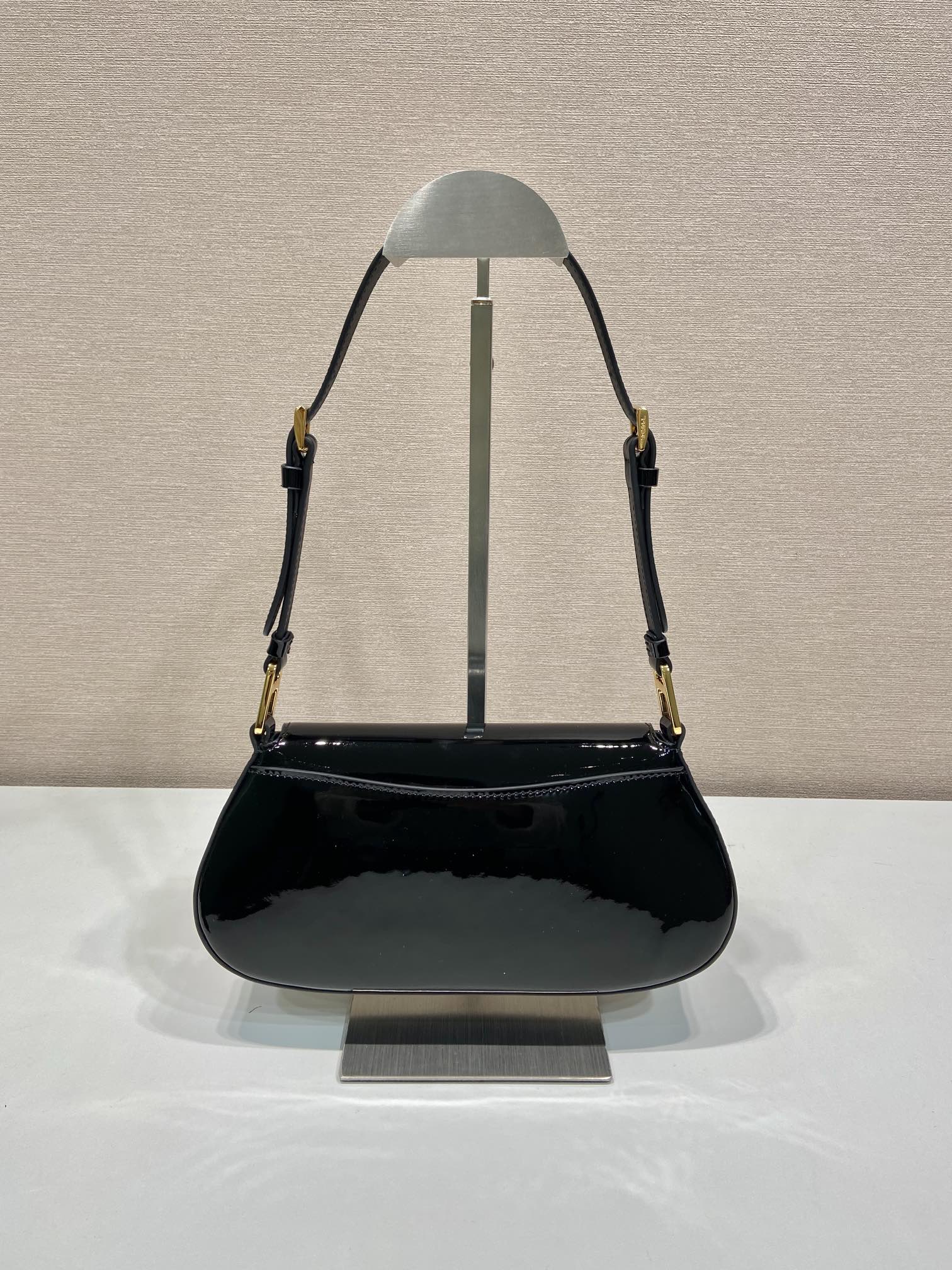 Bagsaaa Pra*a Black Patent Leather Shoulder Bag - 24*11*4cm