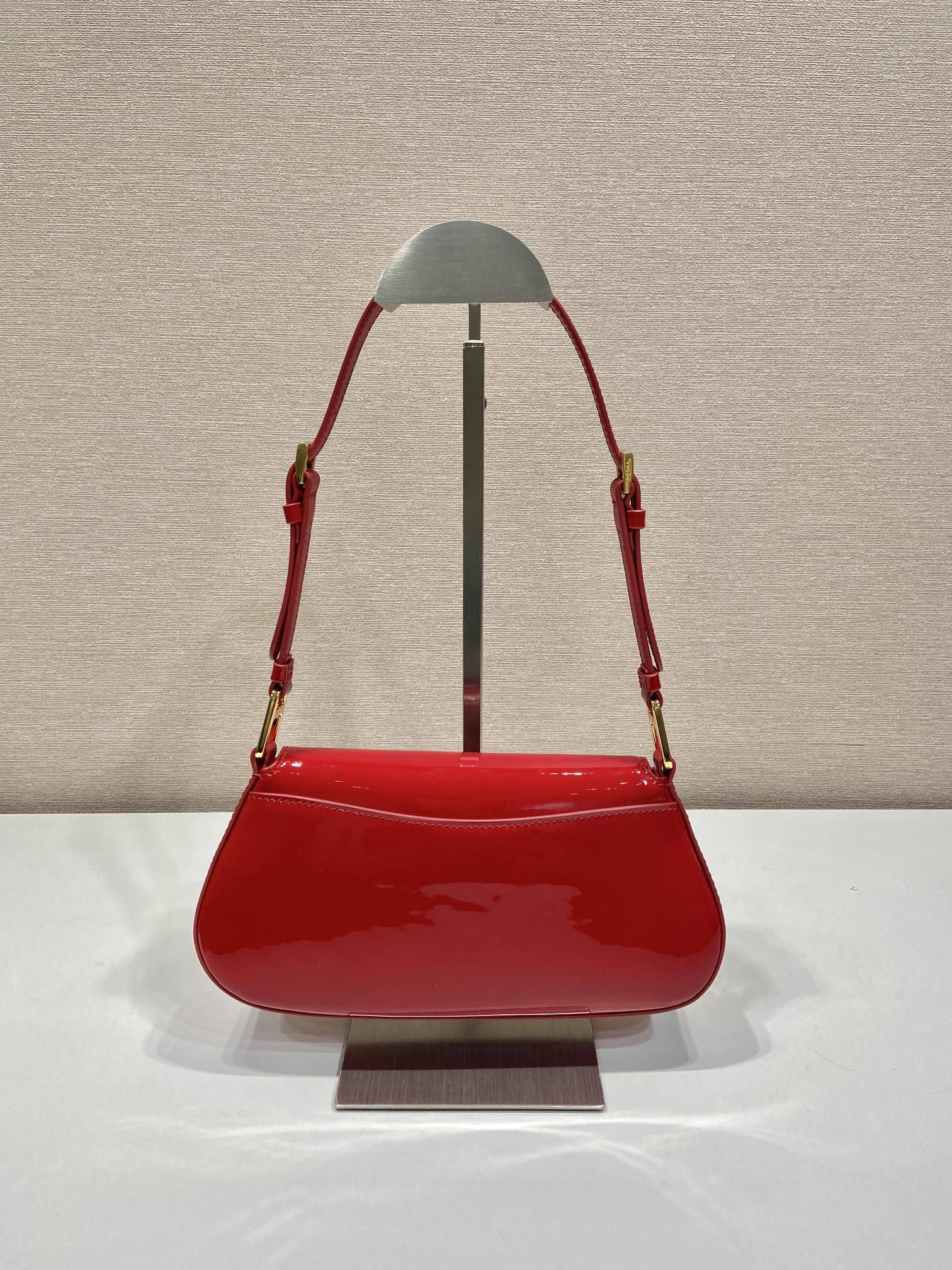 Bagsaaa Pra*a Cherry Red Patent Leather Shoulder Bag - 24*11*4cm