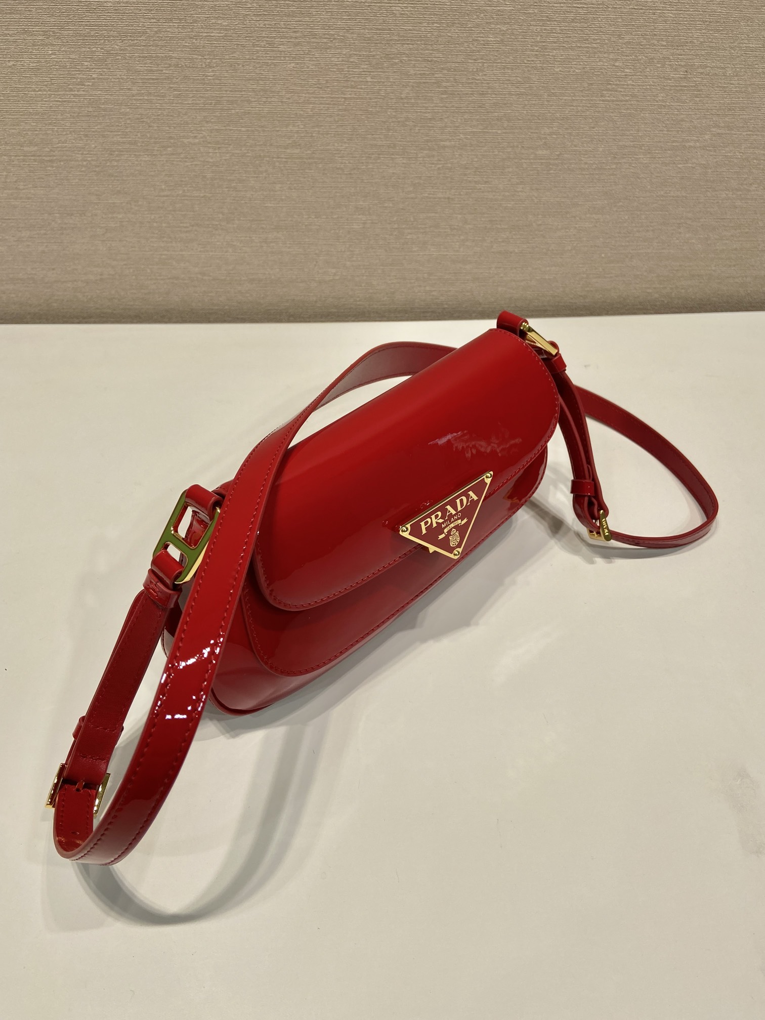 Bagsaaa Pra*a Cherry Red Patent Leather Shoulder Bag - 24*11*4cm