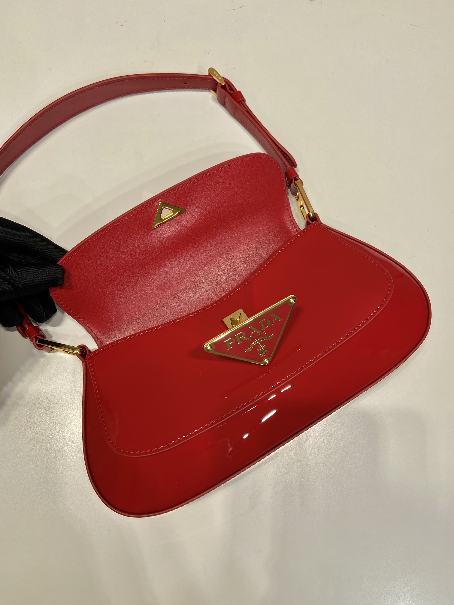 Bagsaaa Pra*a Cherry Red Patent Leather Shoulder Bag - 24*11*4cm