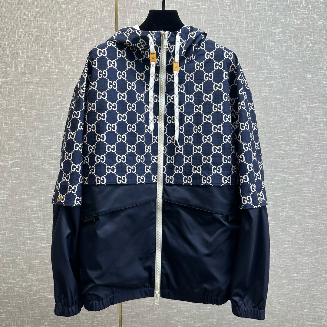 Bagsaaa Gvc*1 GG COTTON FABRIC JACKET WITH ZIPPER BLUE