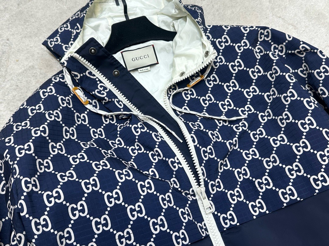 Bagsaaa Gvc*1 GG COTTON FABRIC JACKET WITH ZIPPER BLUE