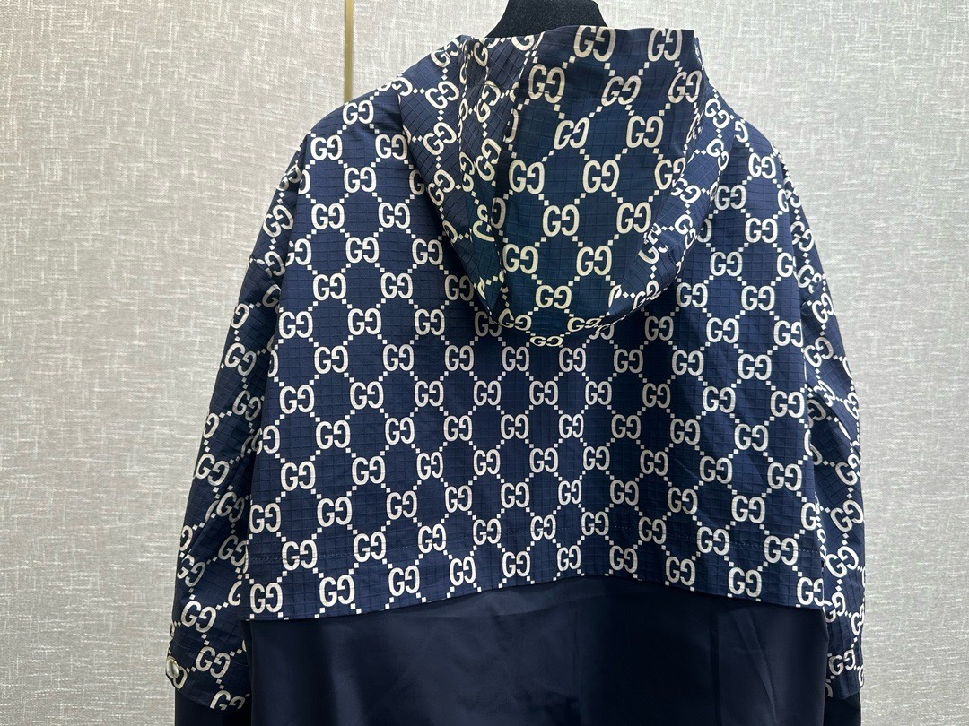 Bagsaaa Gvc*1 GG COTTON FABRIC JACKET WITH ZIPPER BLUE