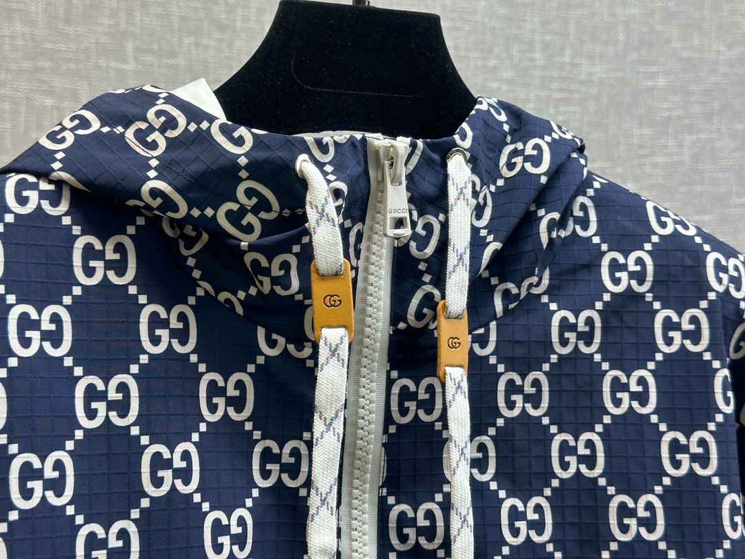 Bagsaaa Gvc*1 GG COTTON FABRIC JACKET WITH ZIPPER BLUE