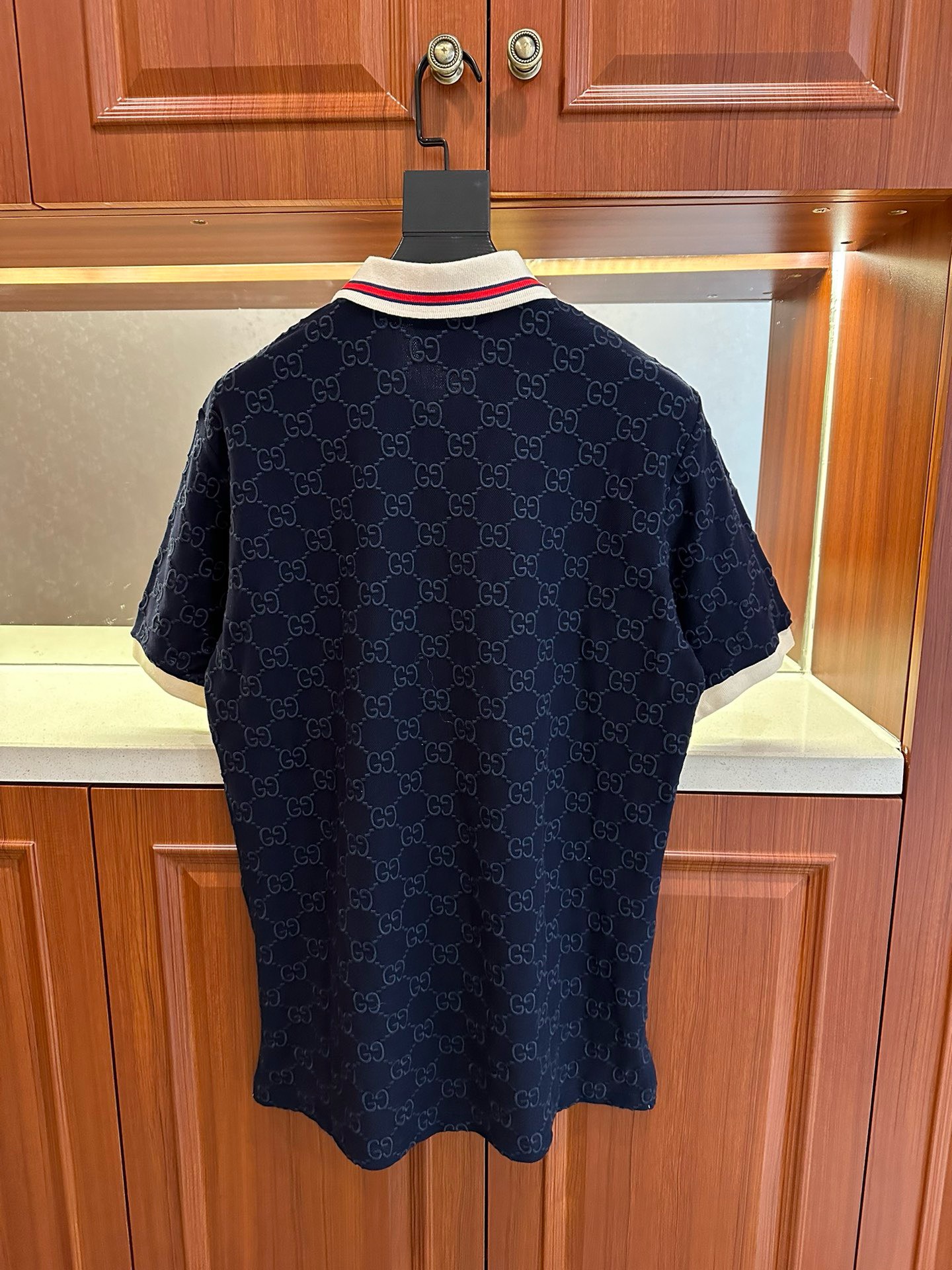 Bagsaaa Gvc*1 Cotton Polo Shirt With GG Embroidery In Dark Blue