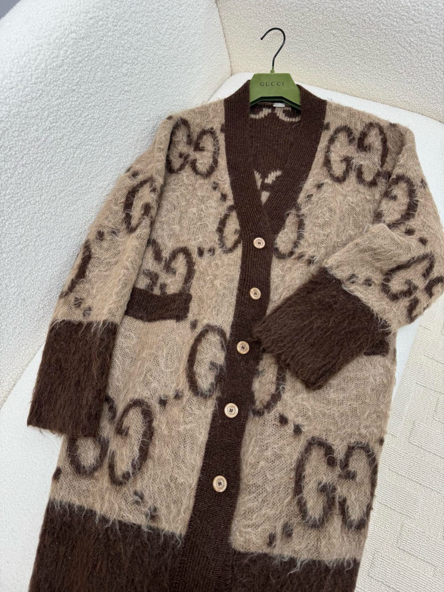 Bagsaaa Gvc*1 GG Mohair Wool Long Cardigan In Beige