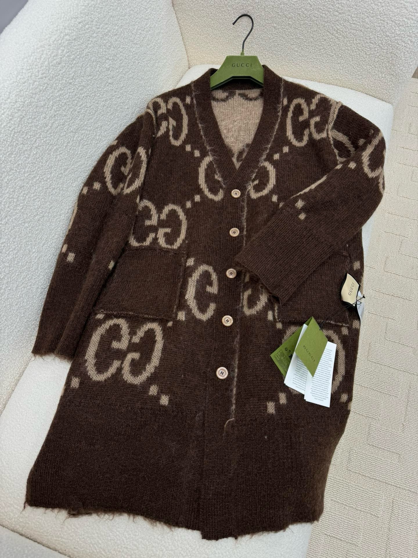 Bagsaaa Gvc*1 GG Mohair Wool Long Cardigan In Beige