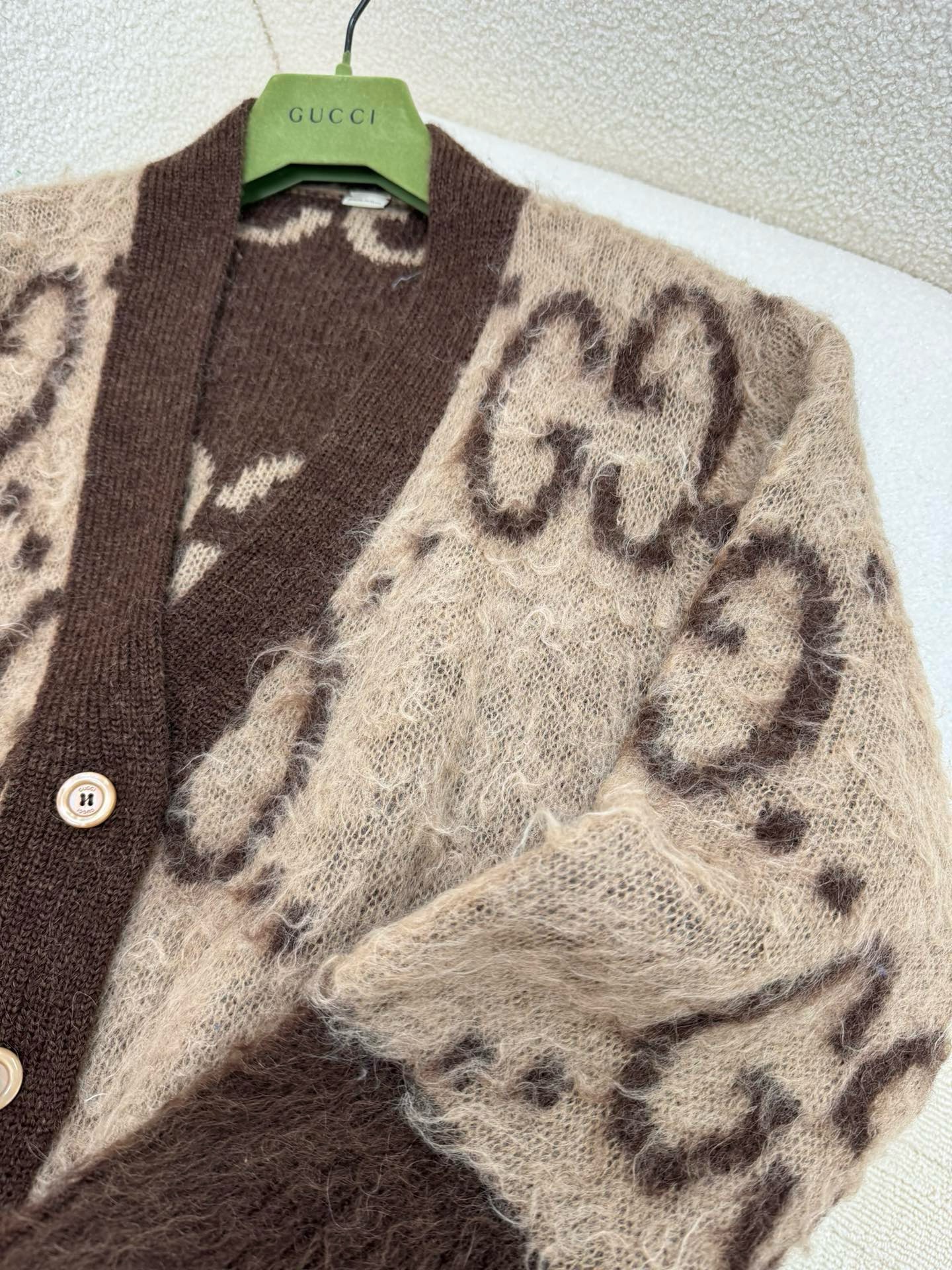 Bagsaaa Gvc*1 GG Mohair Wool Long Cardigan In Beige