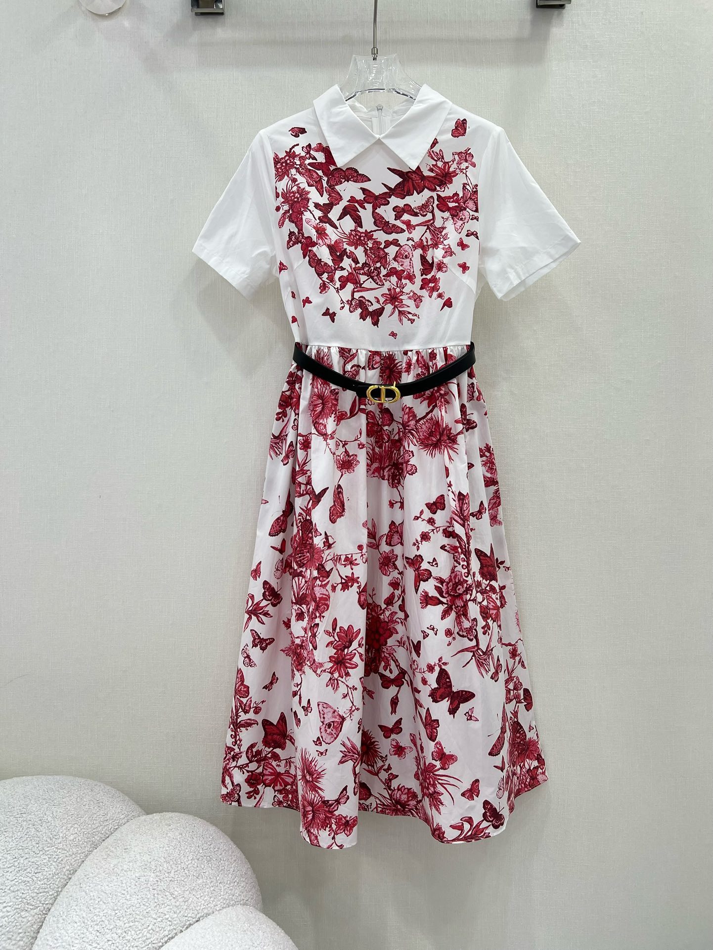 Bagsaaa D10r Belt Dress White and Red Butterfly