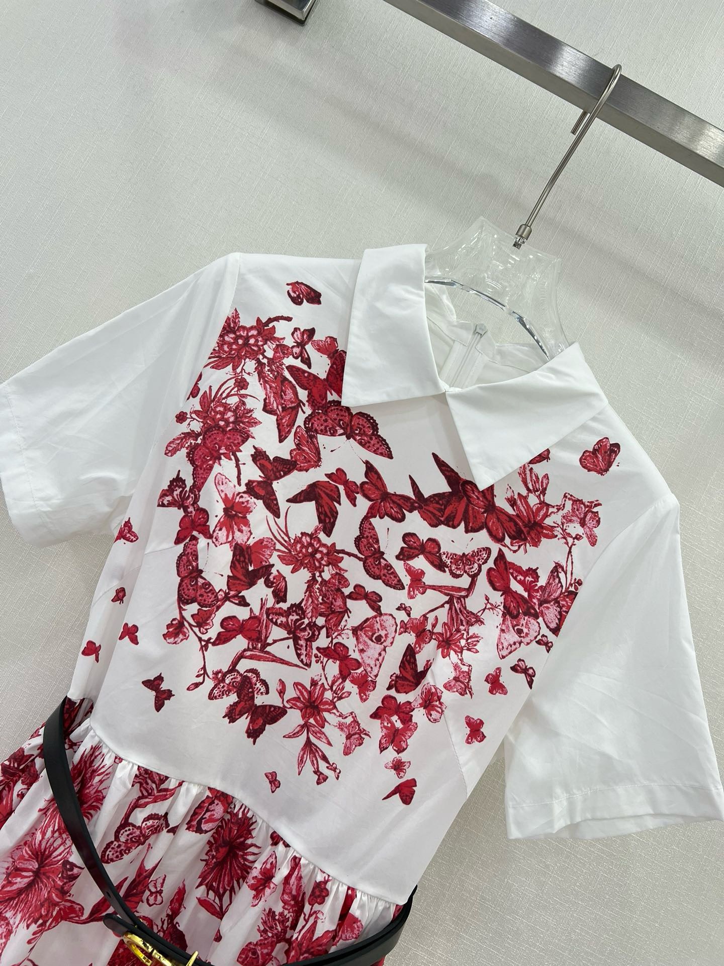 Bagsaaa D10r Belt Dress White and Red Butterfly