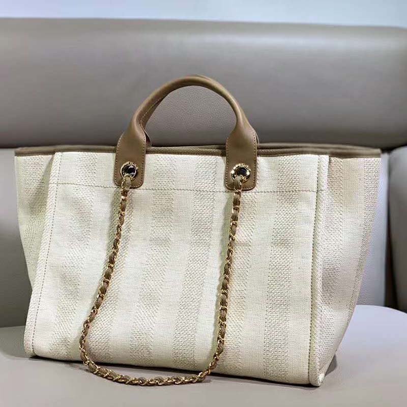Bagsaaa Ch**el Deauville Shopping Bag in Cream - 30 × 39 × 22 cm