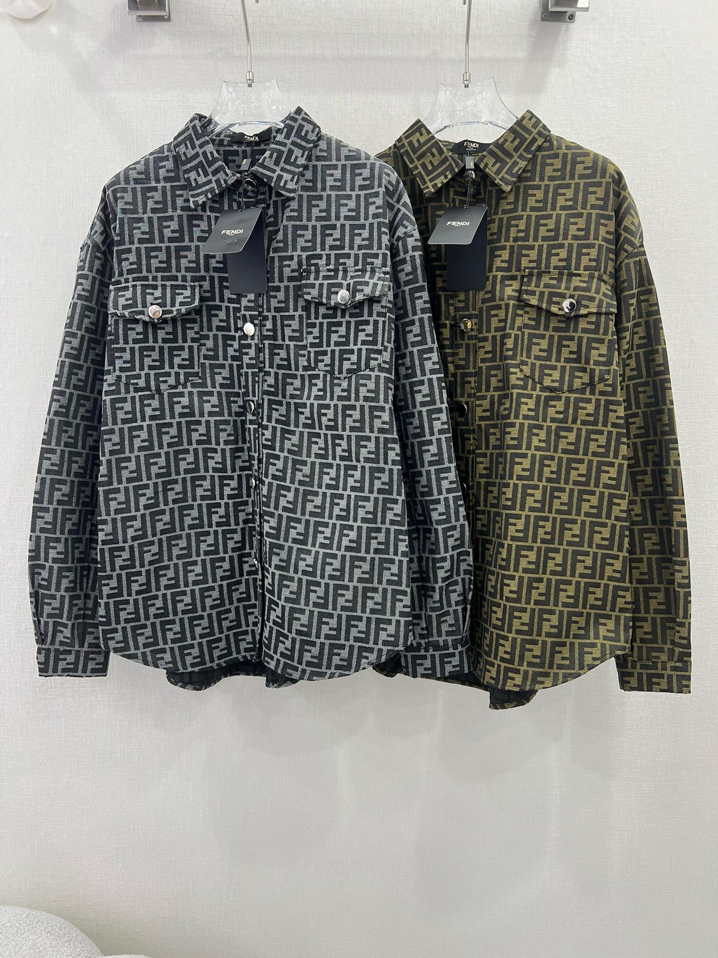 Bagsaaa F**di All-Over Monogram Jacquard Overshirt With Pocket