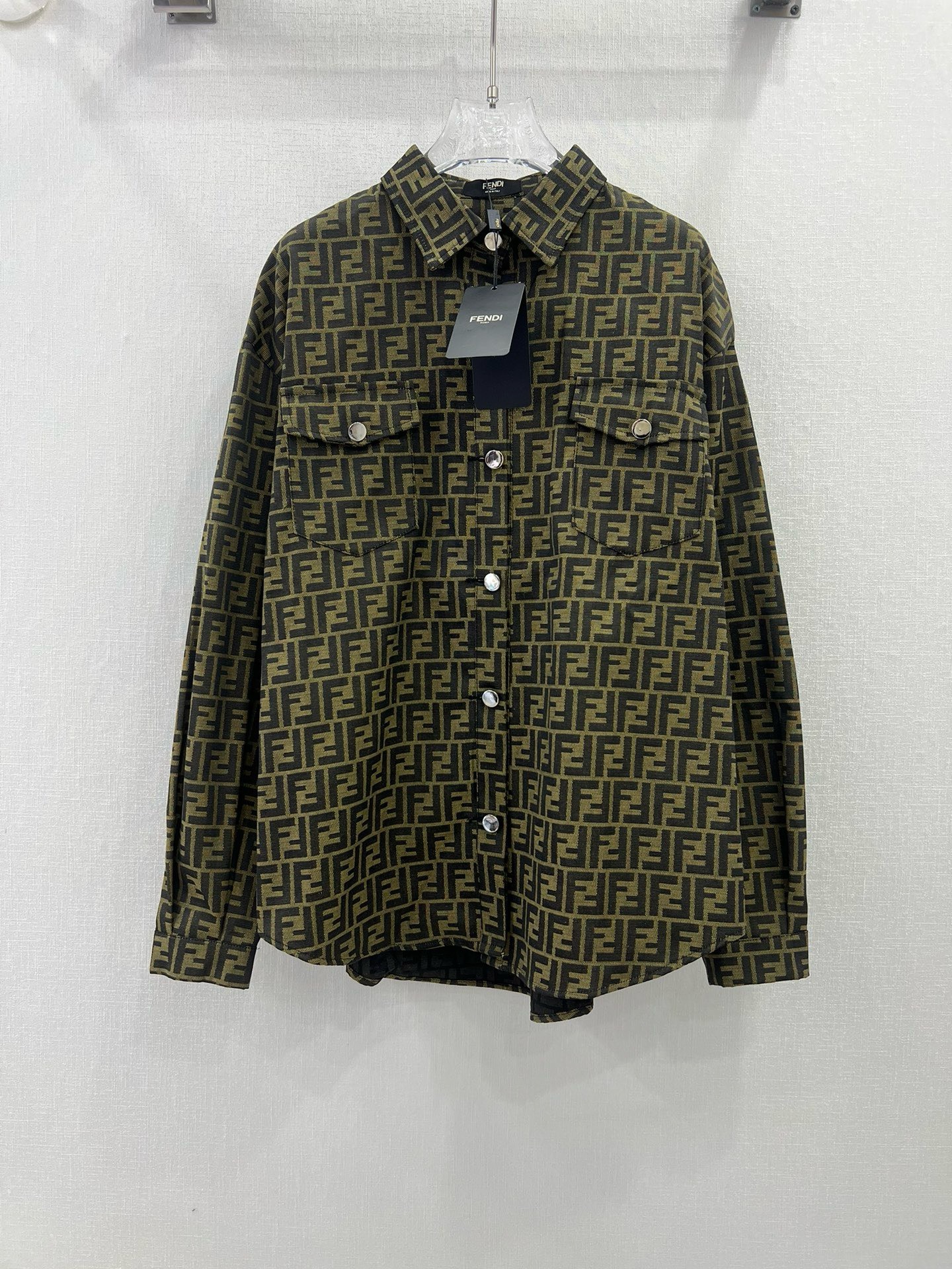 Bagsaaa F**di All-Over Monogram Jacquard Overshirt With Pocket