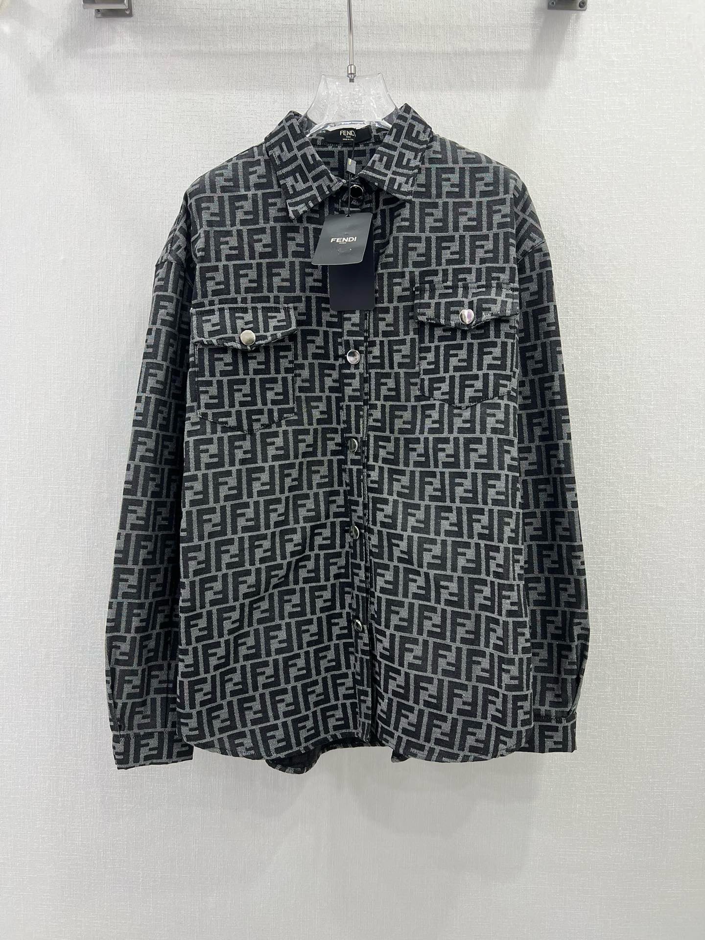 Bagsaaa F**di All-Over Monogram Jacquard Overshirt With Pocket