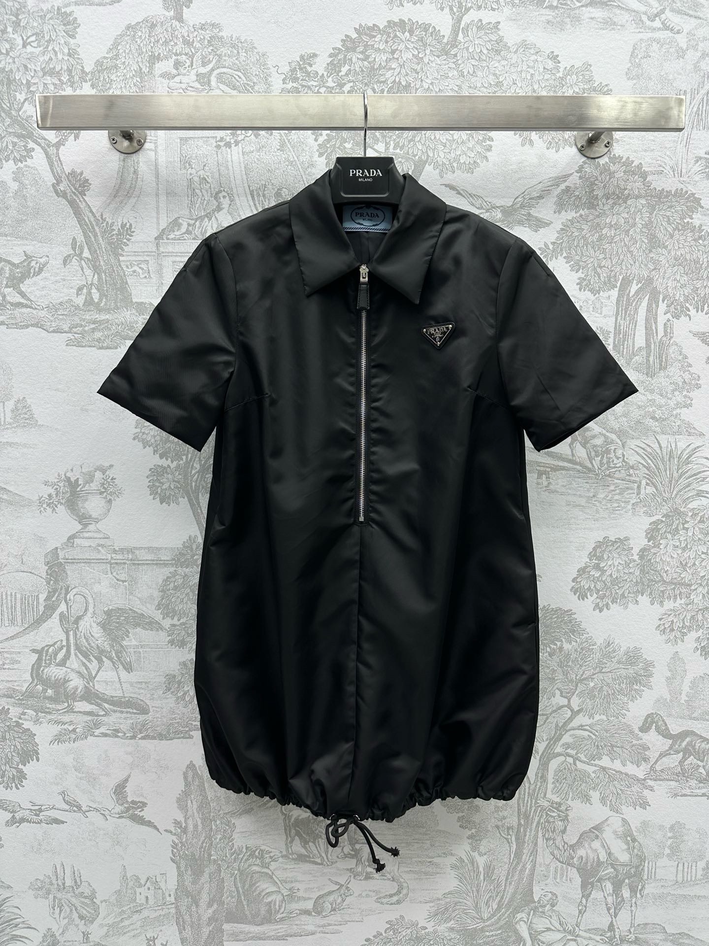 Bagsaaa Pra*a Triangle Logo Shirt Mini Dress in Silk-blend