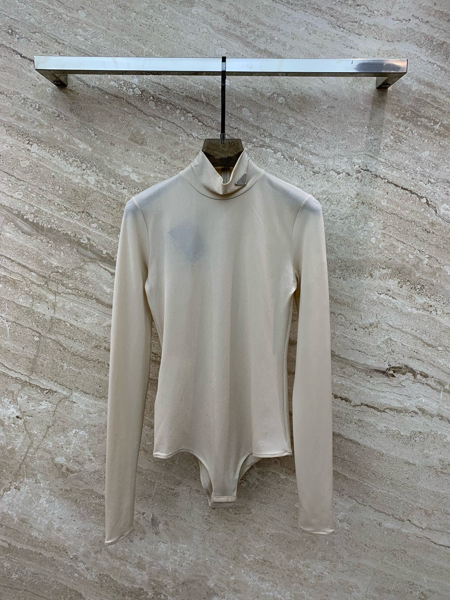 Bagsaaa Pra*a Tall Stone Roll Neck Bodysuit In Beige