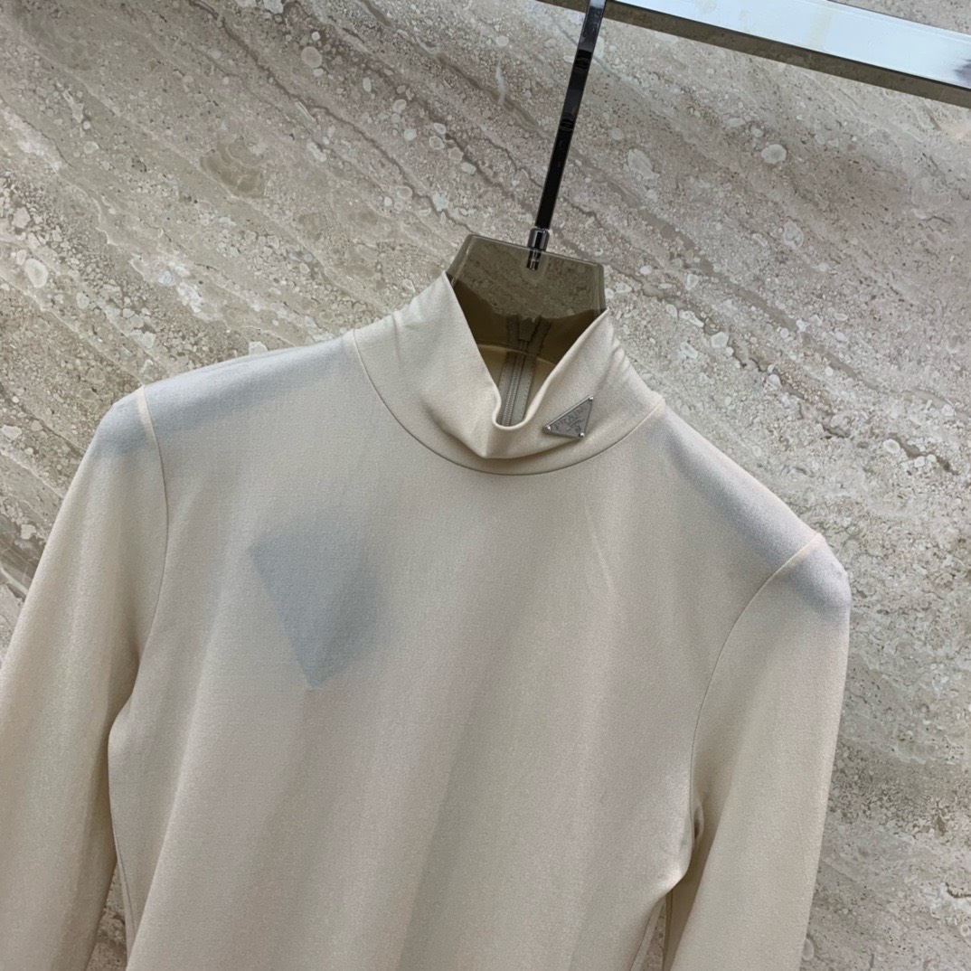 Bagsaaa Pra*a Tall Stone Roll Neck Bodysuit In Beige