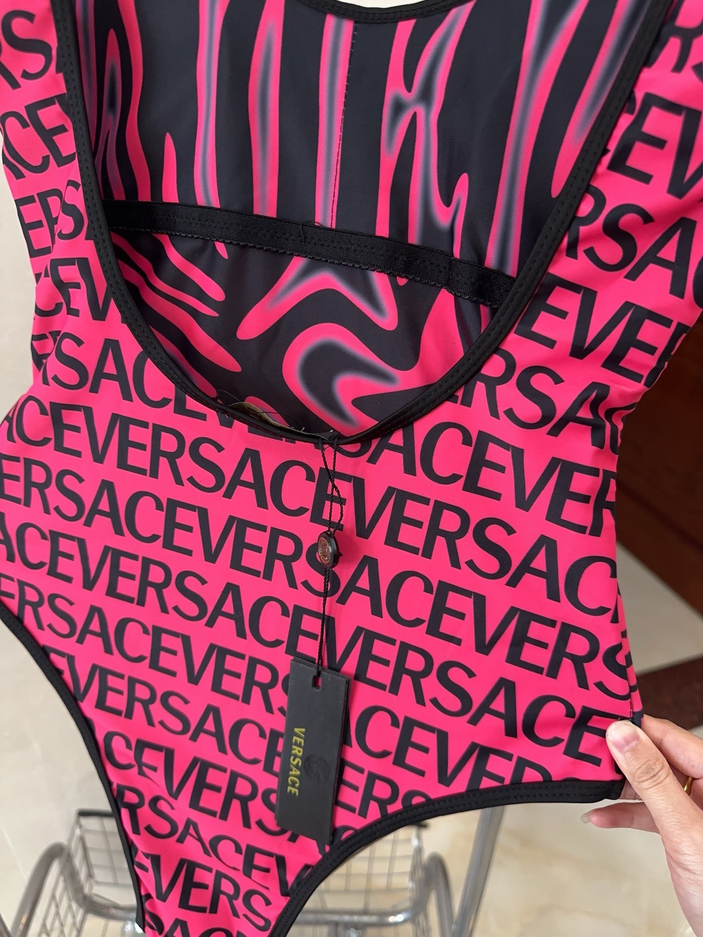 Bagsaaa Versace Zebra Miranda Reversible One-Piece Swimsuit Pink