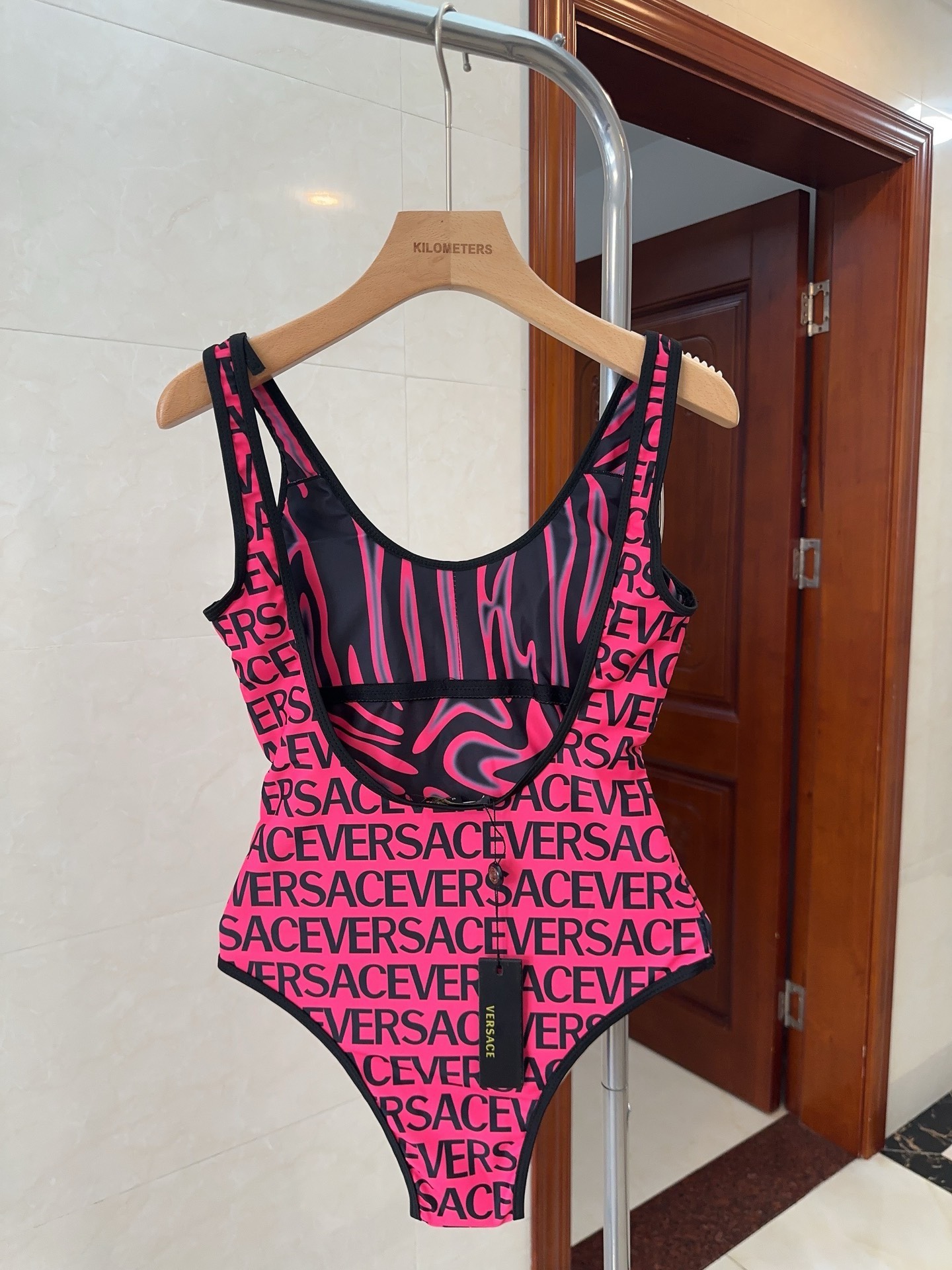 Bagsaaa Versace Zebra Miranda Reversible One-Piece Swimsuit Pink