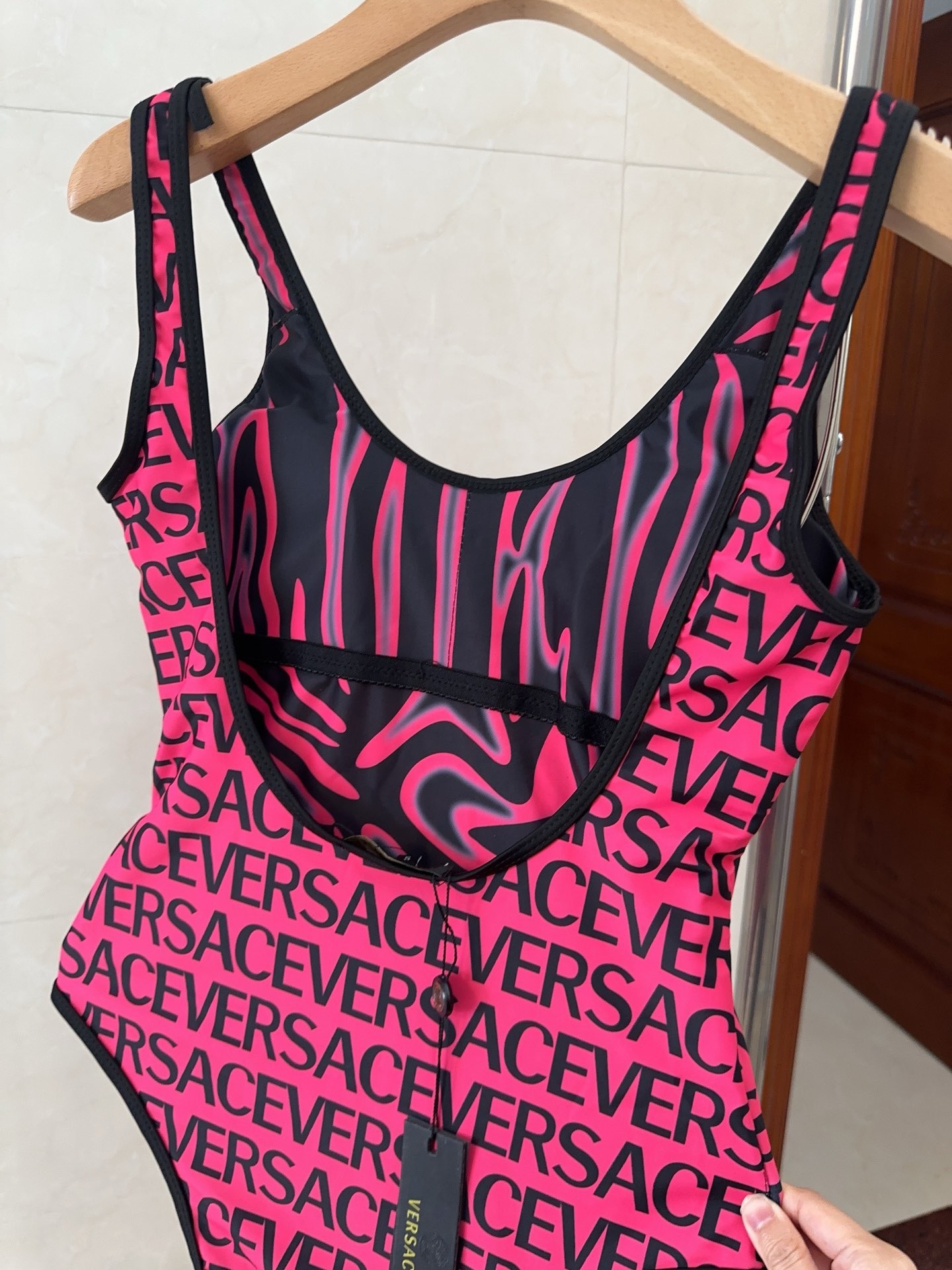 Bagsaaa Versace Zebra Miranda Reversible One-Piece Swimsuit Pink