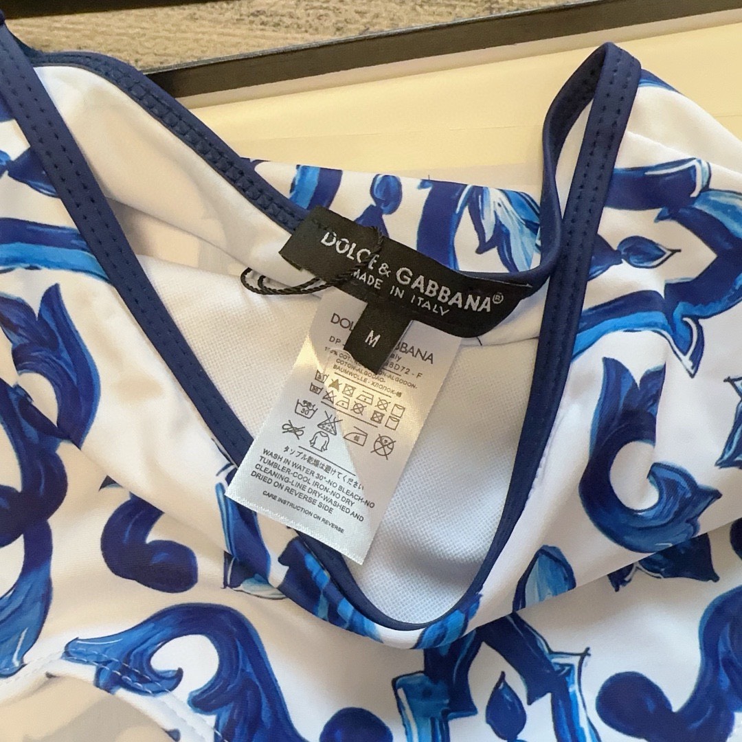 Bagsaaa Dolce&Gabbana Blue Majolica-print spandex bikini