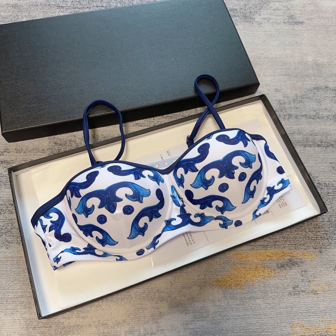Bagsaaa Dolce&Gabbana Blue Majolica-print spandex bikini