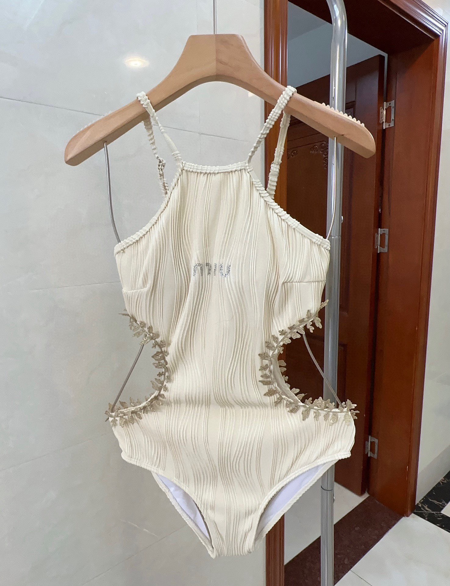 Bagsaaa M1um1u One Piece Swimwear In Cream Color