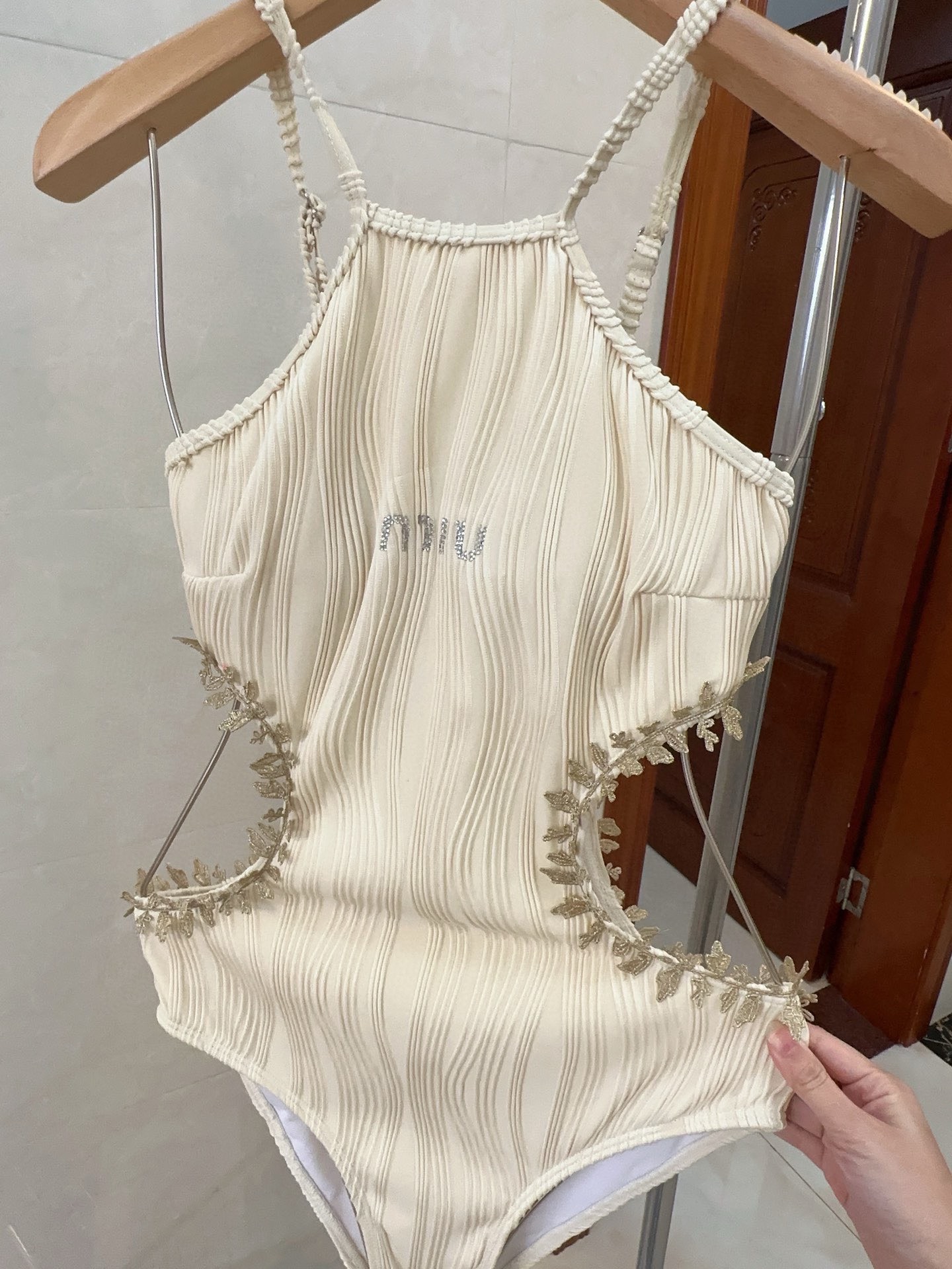 Bagsaaa M1um1u One Piece Swimwear In Cream Color