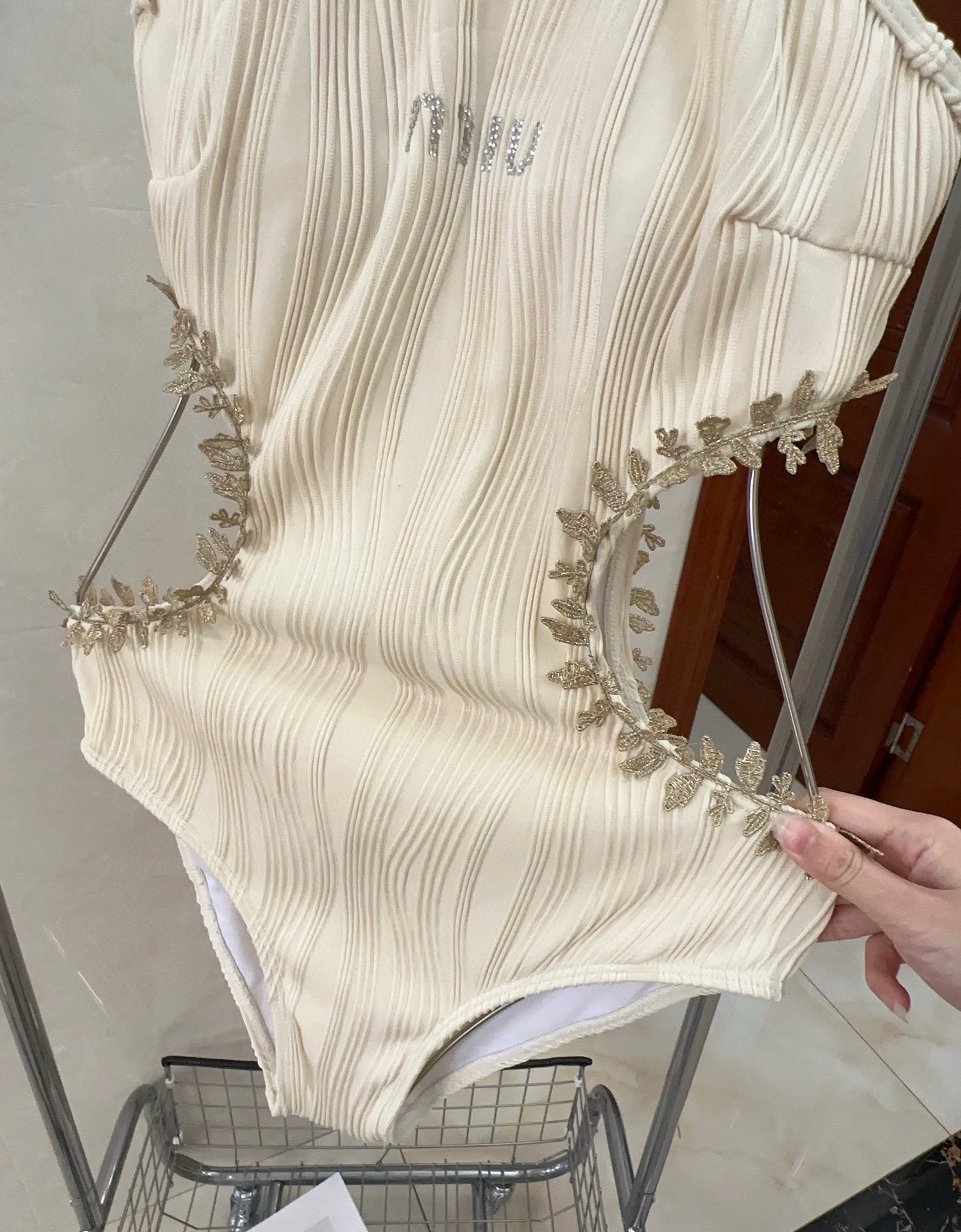 Bagsaaa M1um1u One Piece Swimwear In Cream Color