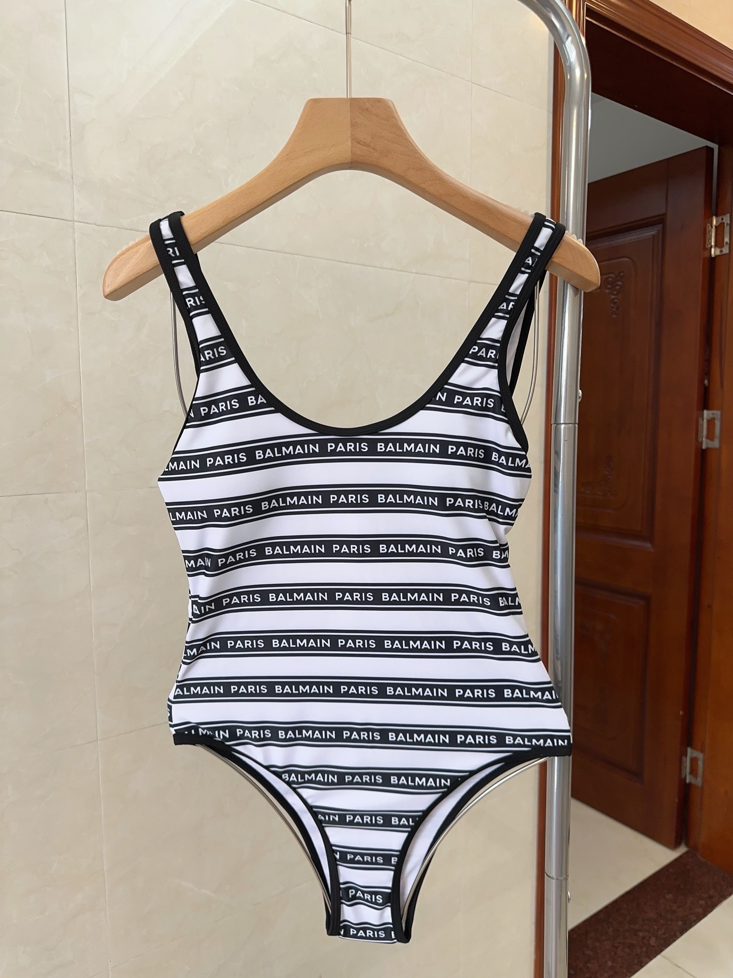 Bagsaaa Balmain Black One Piece Logo Swimsuit 