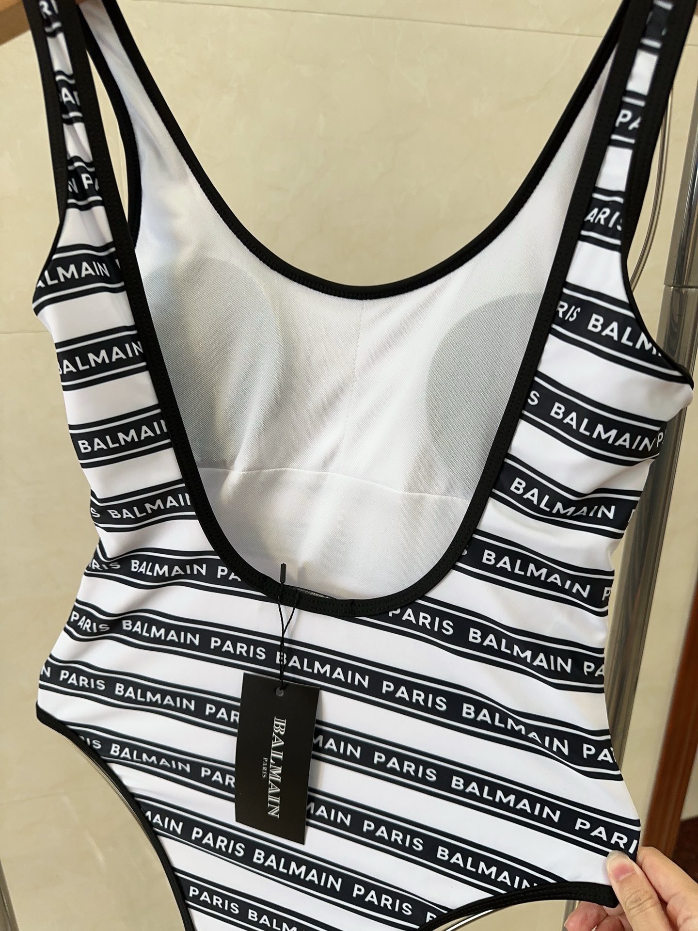 Bagsaaa Balmain Black One Piece Logo Swimsuit