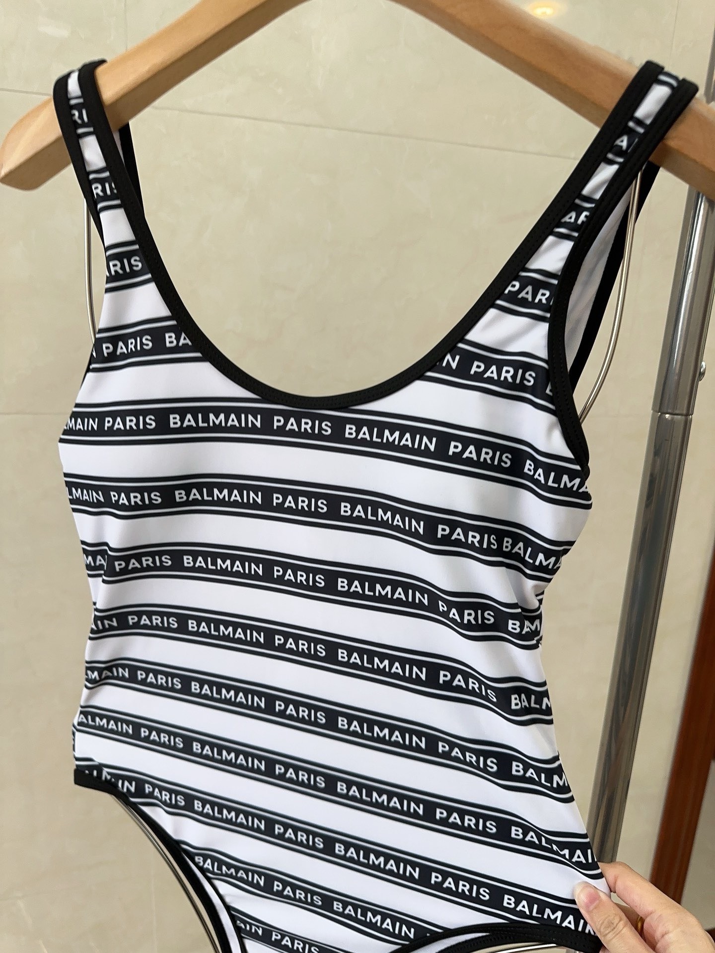 Bagsaaa Balmain Black One Piece Logo Swimsuit
