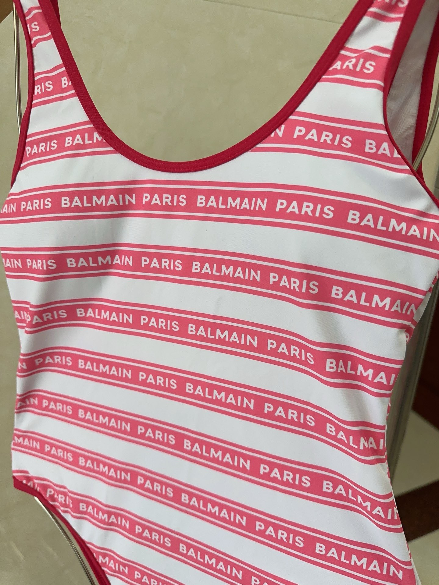 Bagsaaa Balmain Pink One Piece Logo Swimsuit