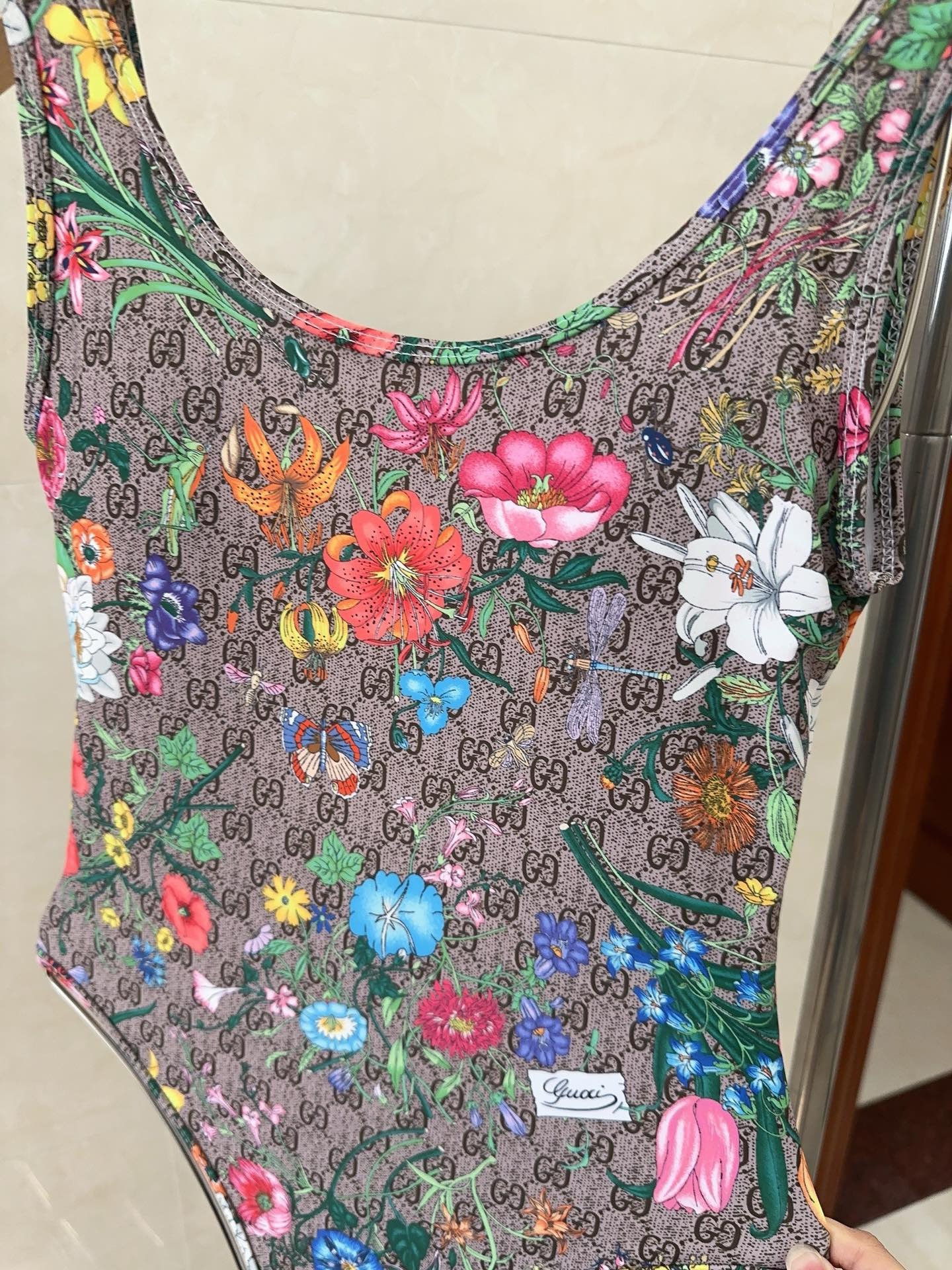 Bagsaaa Gvc*1 GG Ebony With Flower One Piece Swimwear