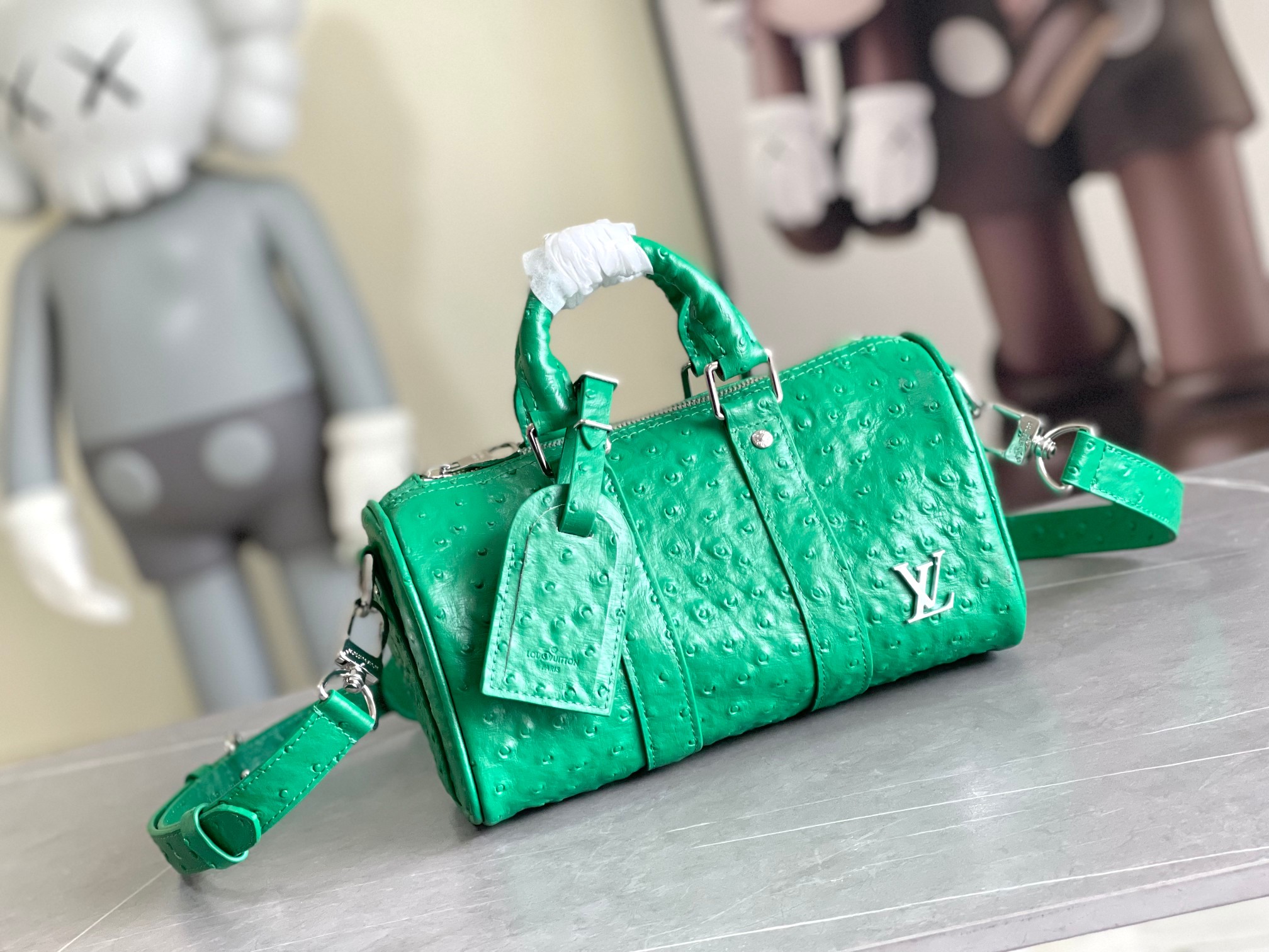 Bagsaaa L0vis Vvtt0n Keepall Bandoulière 25 Green Ostrich leather - 25 x 15 x 11 cm