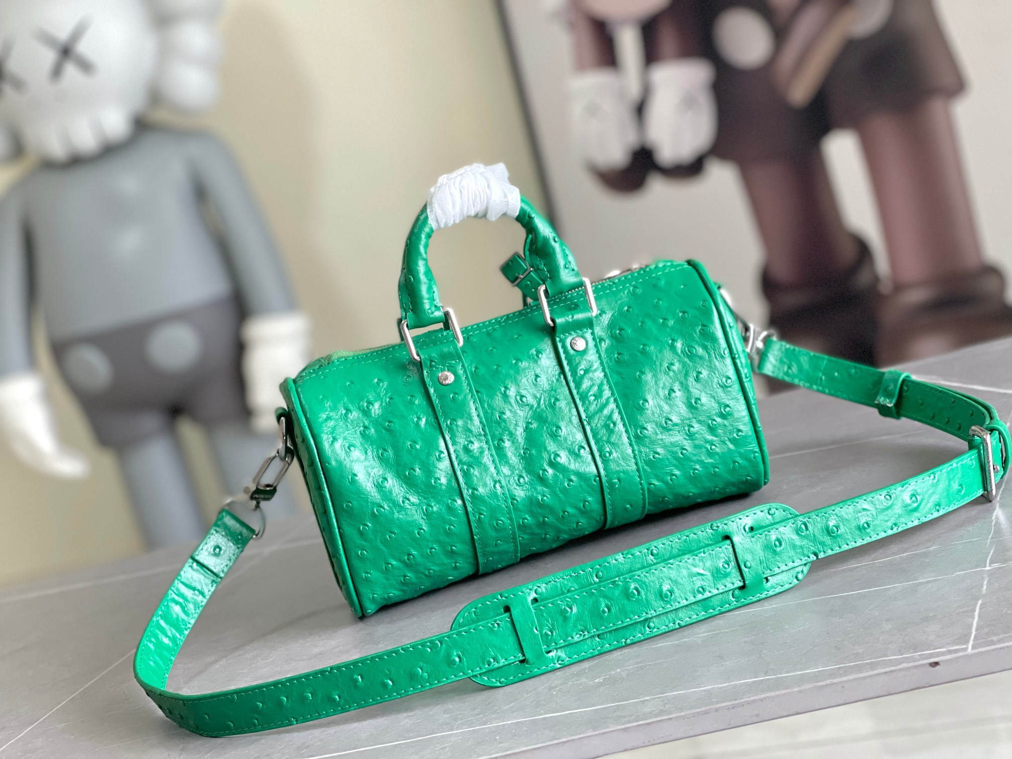 Bagsaaa L0vis Vvtt0n Keepall Bandoulière 25 Green Ostrich leather - 25 x 15 x 11 cm