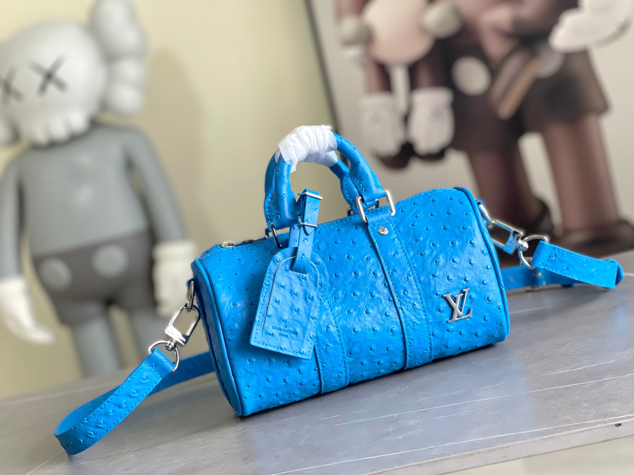 Bagsaaa L0vis Vvtt0n Keepall Bandoulière 25 Blue Ostrich leather - 25 x 15 x 11 cm