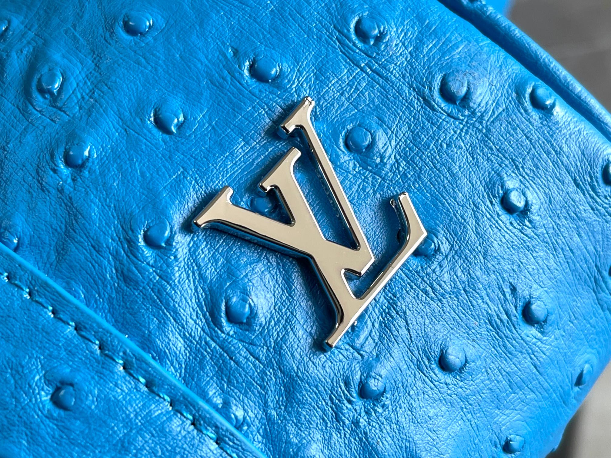 Bagsaaa L0vis Vvtt0n Keepall Bandoulière 25 Blue Ostrich leather - 25 x 15 x 11 cm