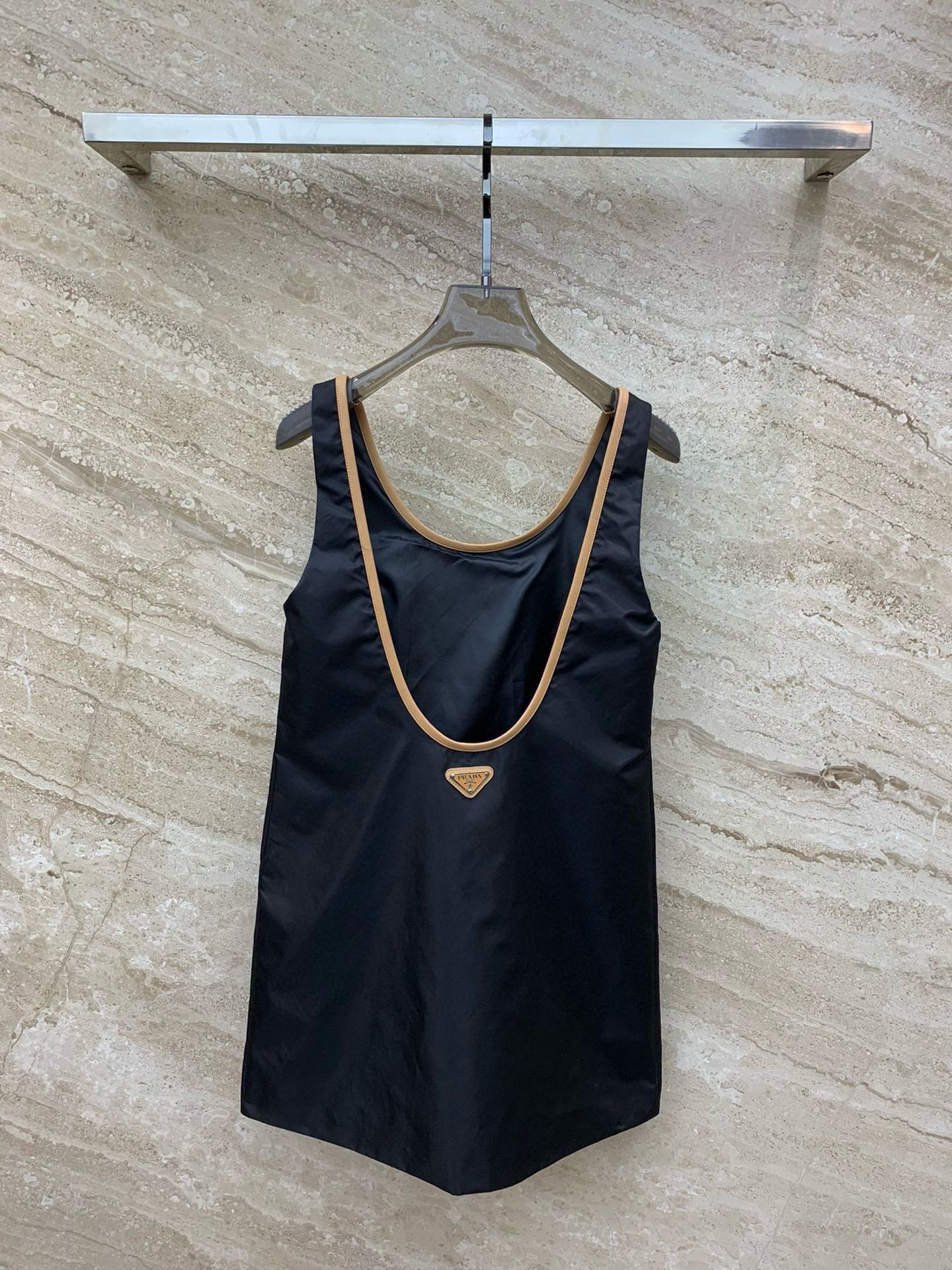 Bagsaaa Pra*a Logo Patch U-Neck Sleeveless MIni Dress