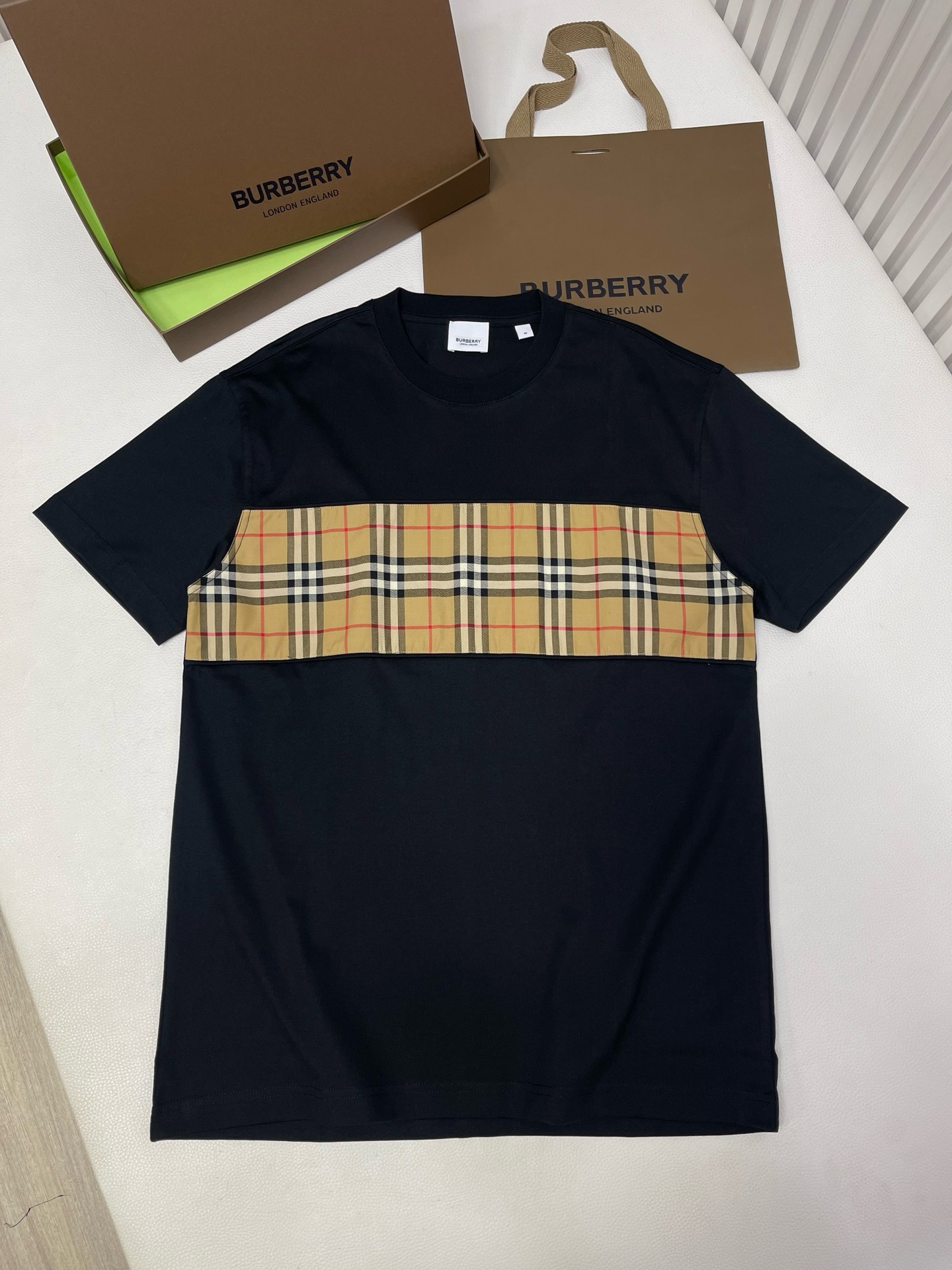 Bagsaaa Bv*b*rry Vintage Check Panel Cotton T-shirt
