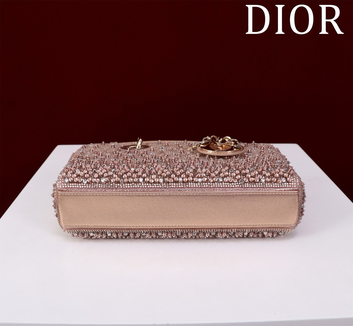 Bagsaaa D10r Lady D-Joy Pink Satin with Gradient Bead Embroidery - 22x12x6.5cm