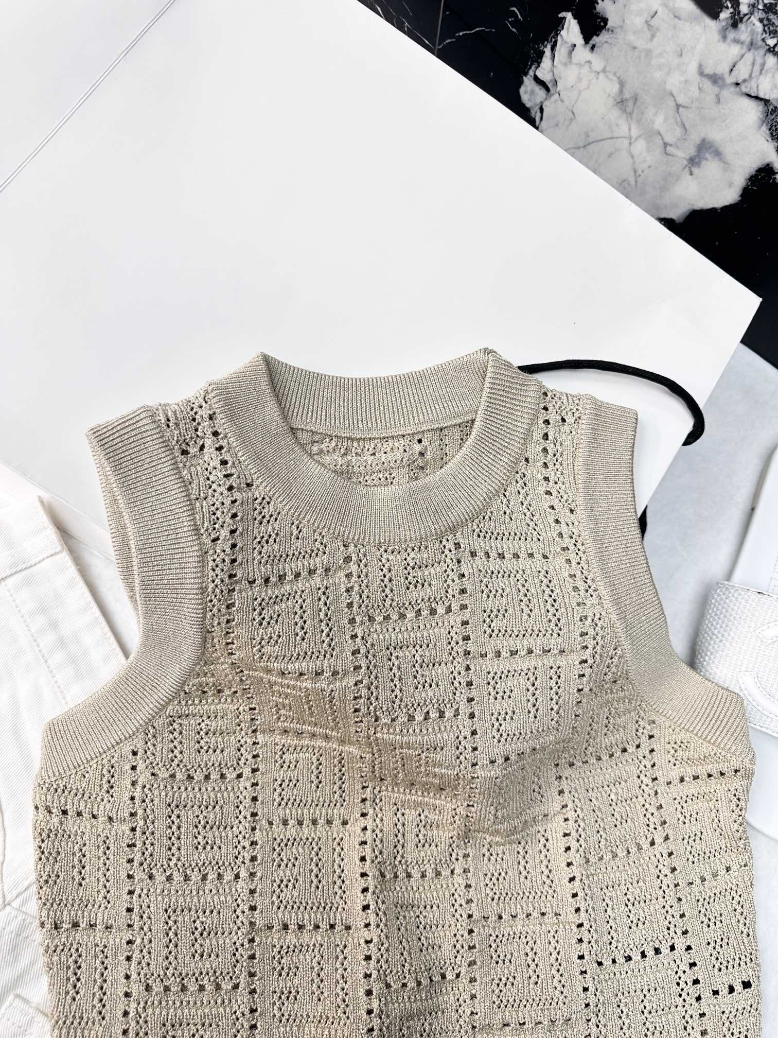 Bagsaaa Balmain Sleeveless Monogram Mesh Knit Top