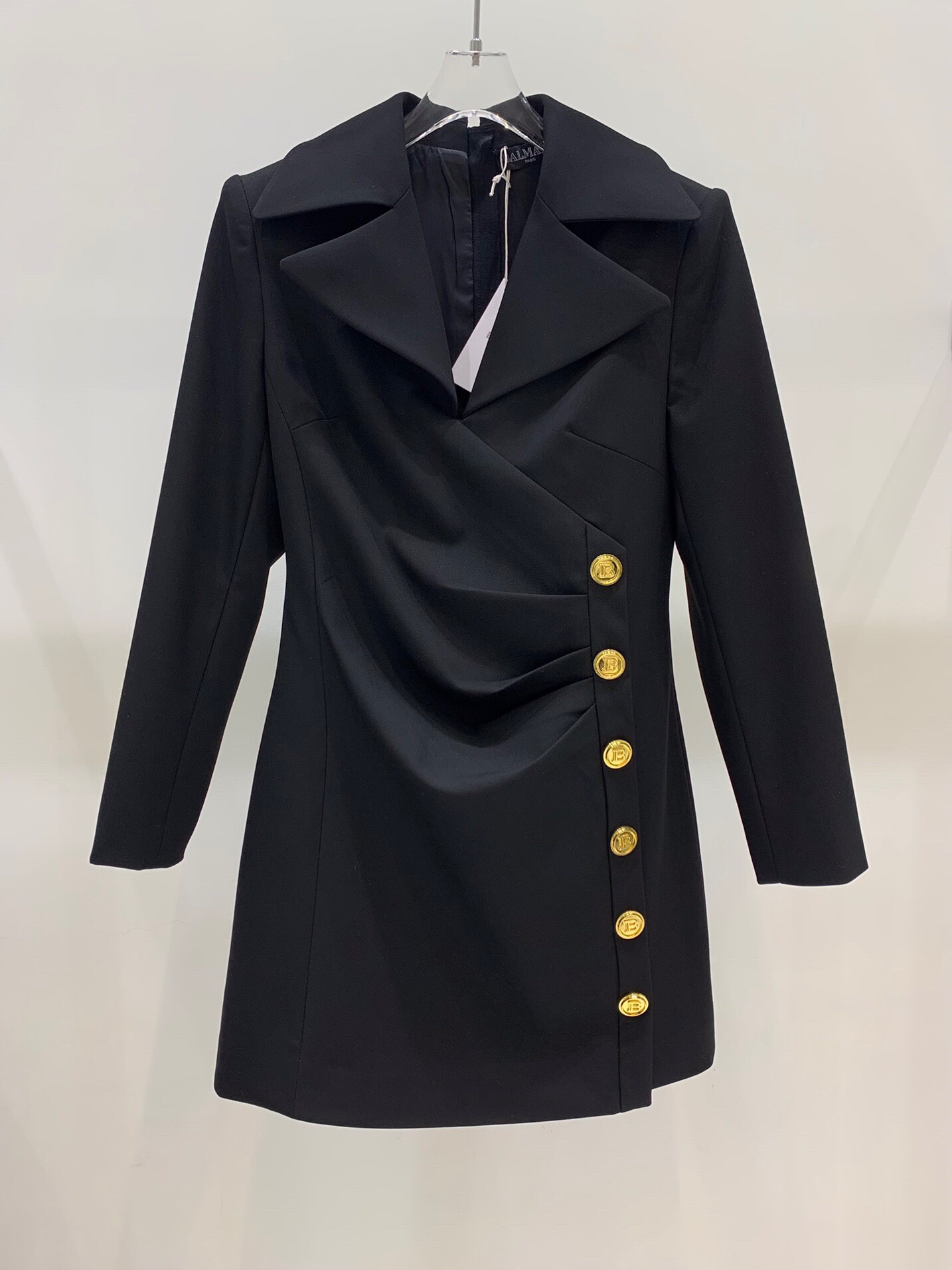 Bagsaaa Balmain Black Gold Button Detail Blazer Dress